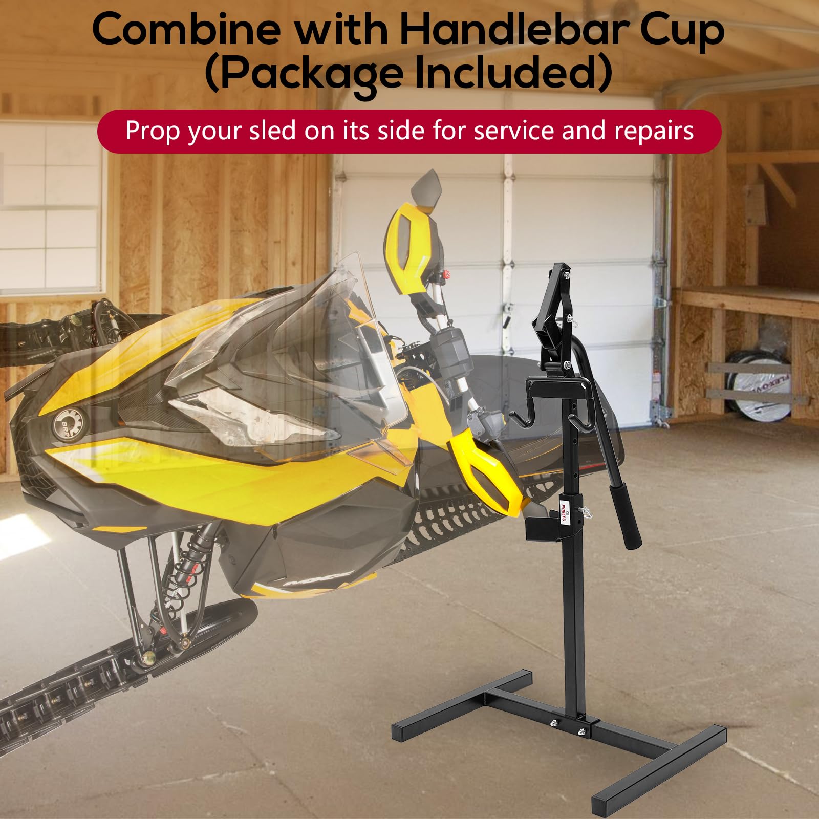 PVNIEFC Snowmobile Lever Lift Stand, Max 32" Lift Height, Supports 600 lbs, Alloy Steel, Black for Garage Storage