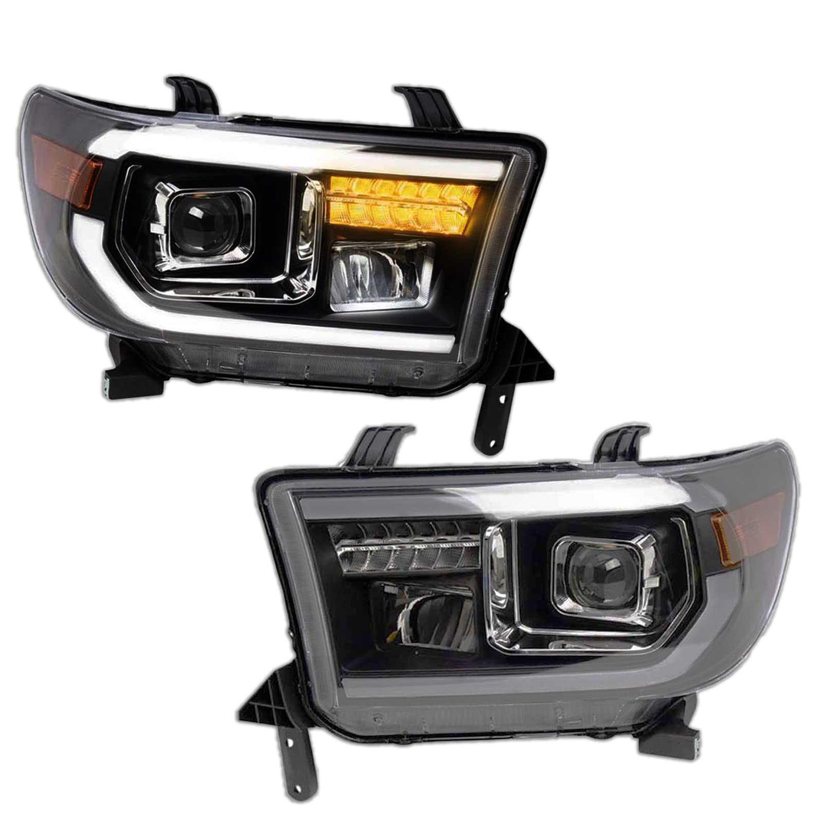 Trq Headlight Assembly Set Headlights Driver & Passenger Side Halogen Compatible With 2008-2017 Toyota Sequoia 2007-2013 Tundra