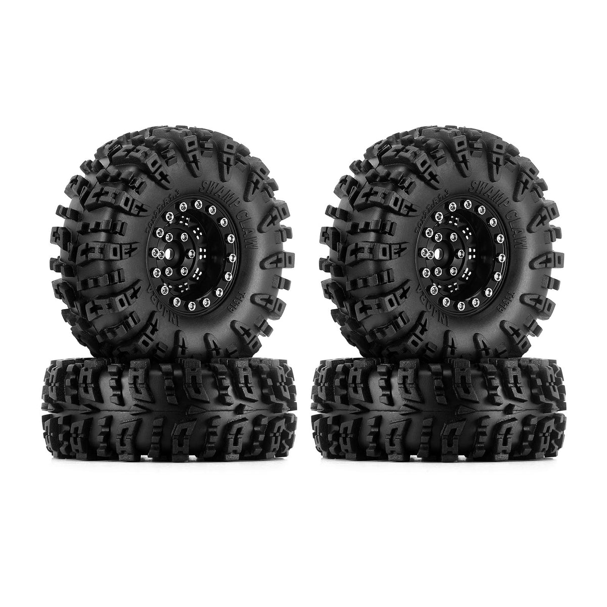Injora 1.3'' Wheel Tires Set - S5 Swamp Claw Mud Terrain Tires And Aluminum Wheel For 1/18 1/24 Scx24 Trx4M Upgrade Rc Crawler C