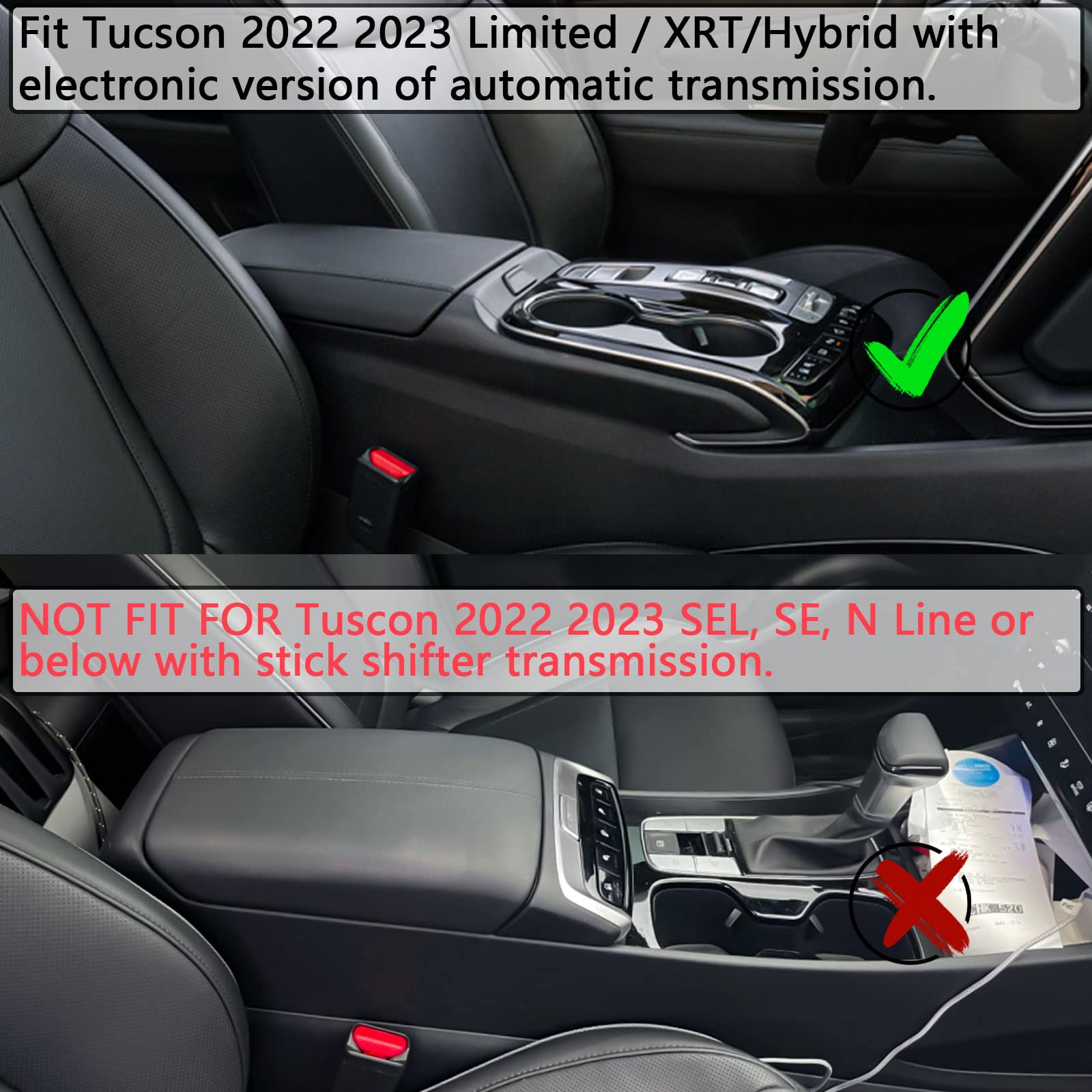 Center Console Organizer Tray Compatible With Hyundai Tucson Limited 2022 2023 2024 Tucson Hybrid Accessories, Automatic Transmission Only,Sel Only For Hybrid Sel,Armrest Secondary Storage Box,Black