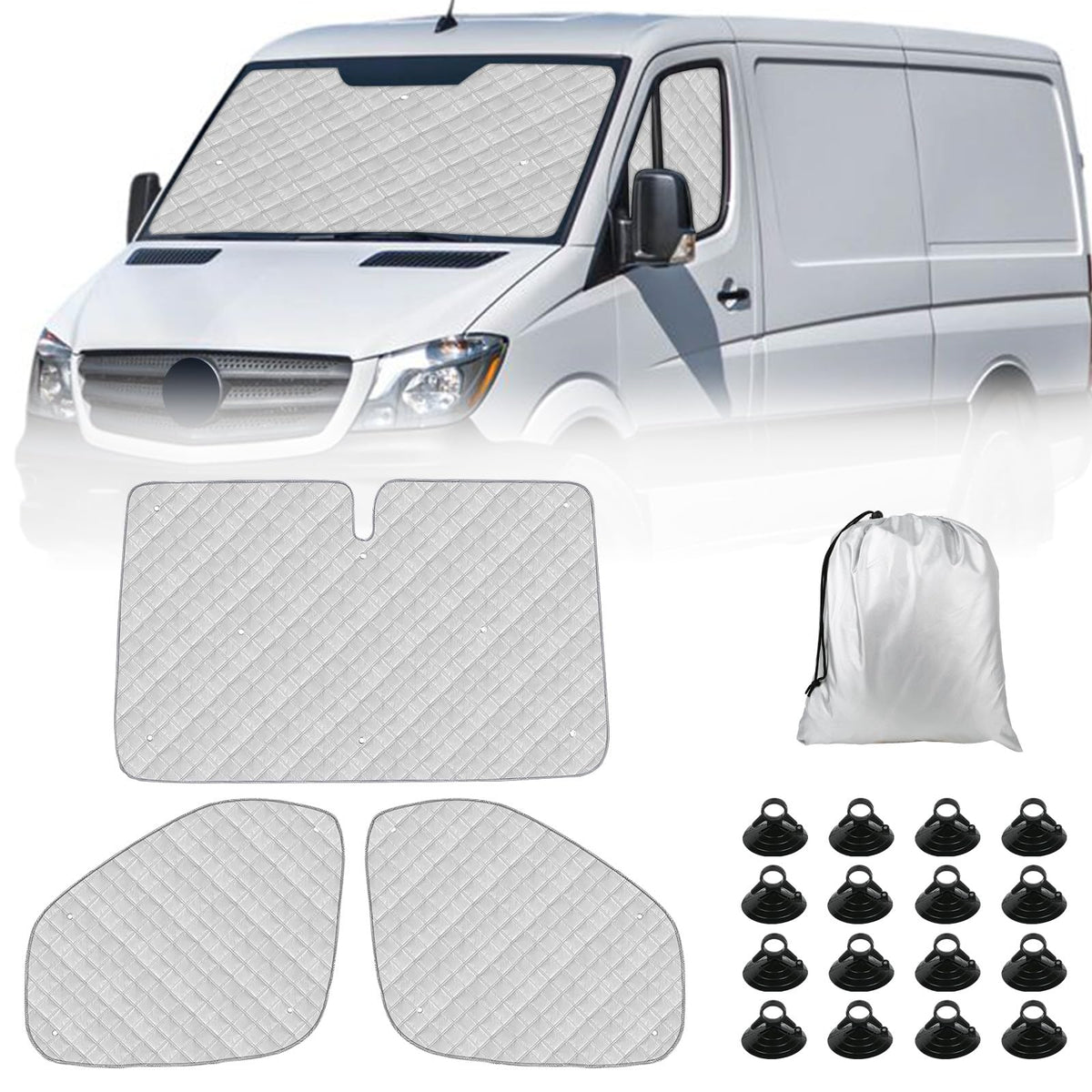 Federedevo Sprinter Sun Shade 2006-2019 | 3-Piece Van Window Covers with Thermal Insulation & UV Protection | Car Window Shades 