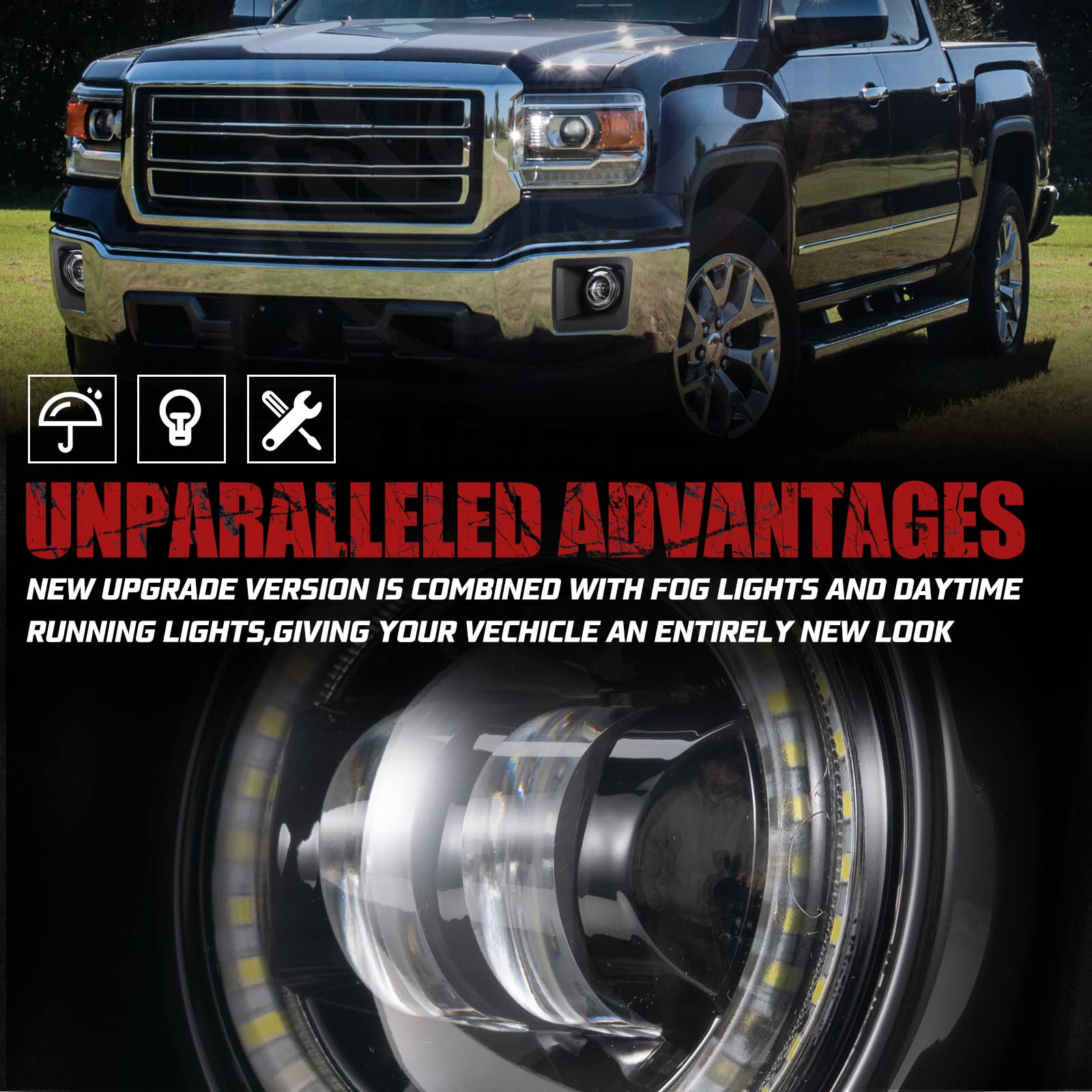 Bunker Indust Led Fog Light With Daytime Running Lights For 2014-2015 Gmc Sierra 1500, Oem Bumper Driving Drl Fog Lamp Assembly