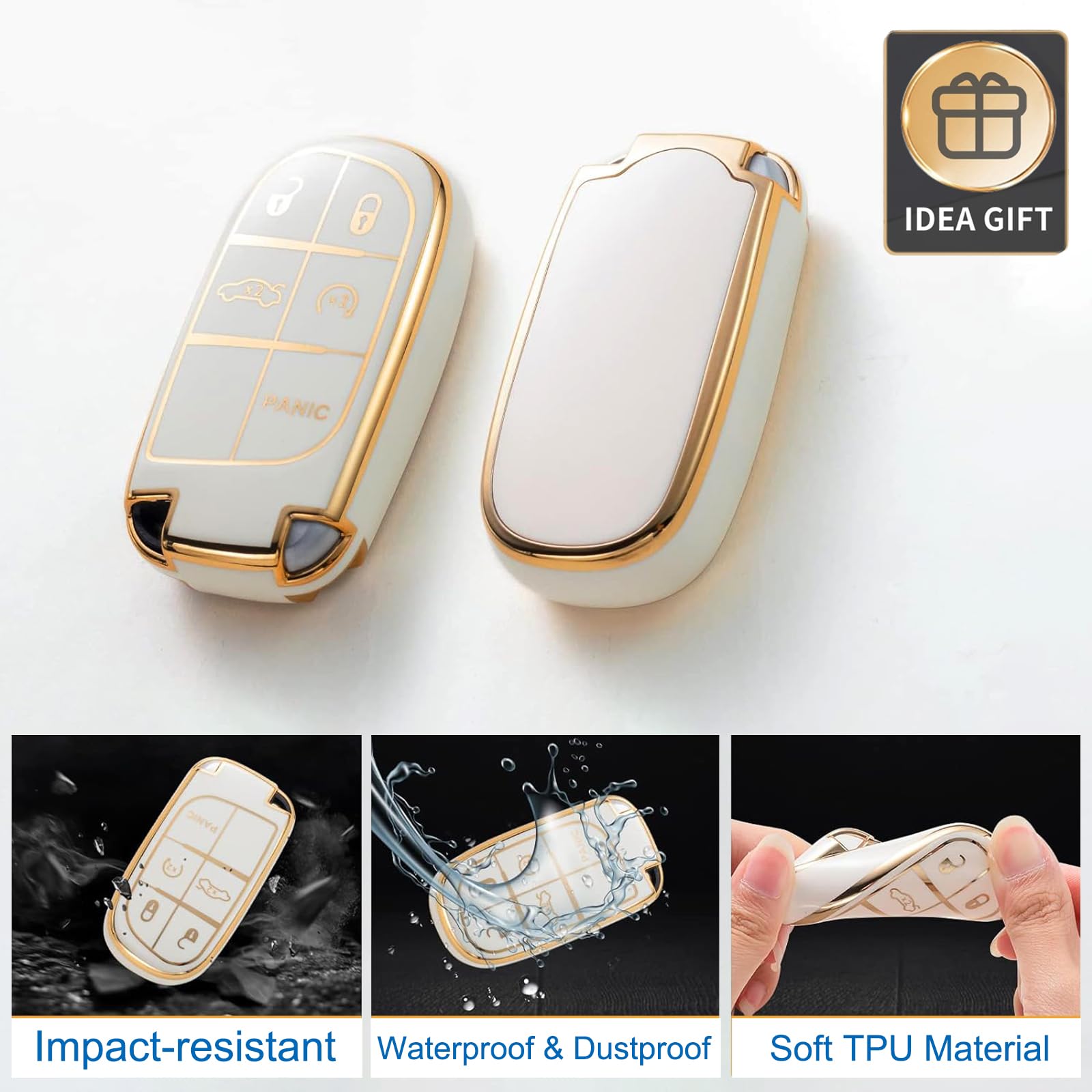 Cacarlike For Jeep Key Fob Cover With Jeep Keychain, Car Key Fob Case Compatible With Grand Cherokee Renegade Wrangler Patriot G