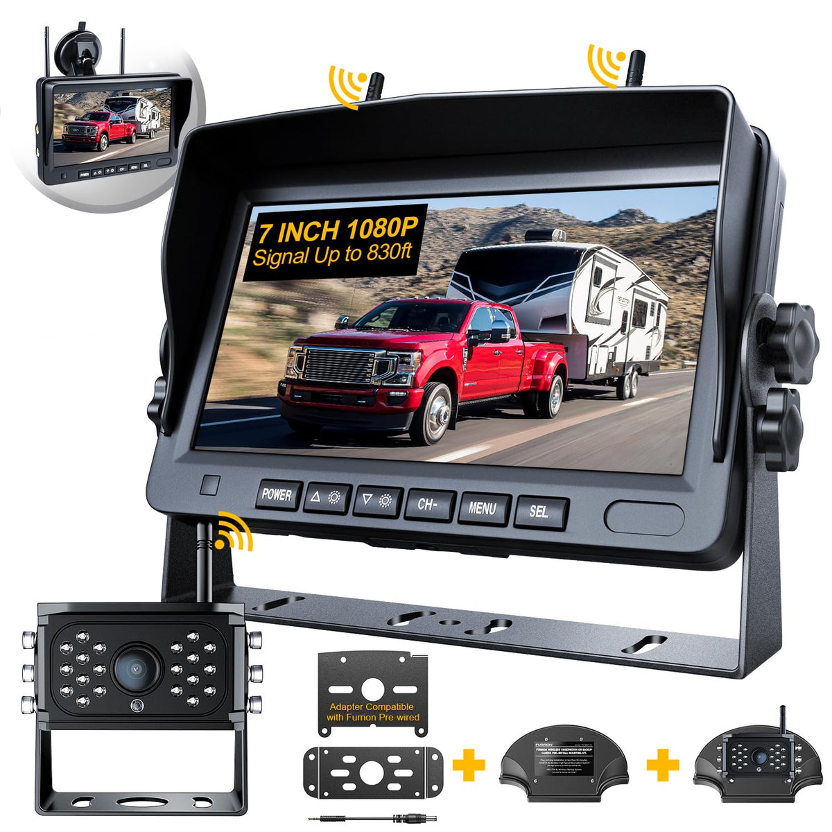 Rv Backup Camera Wireless Hd 1080P, 7 Inch Furrion Backup Camera For Rv Campers Trailers Trucks, Adapter For Furrion-Pre-Wired, 
