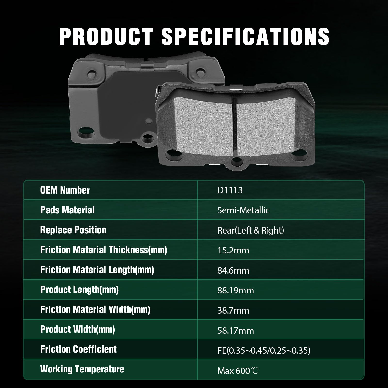 Automuto 4Pcs Rear Semi-Metallic Disc Brake Pads Set D1113 For Lexus Gs300 Gs350 Gs430 Gs450H Gs460 Is250 Is350