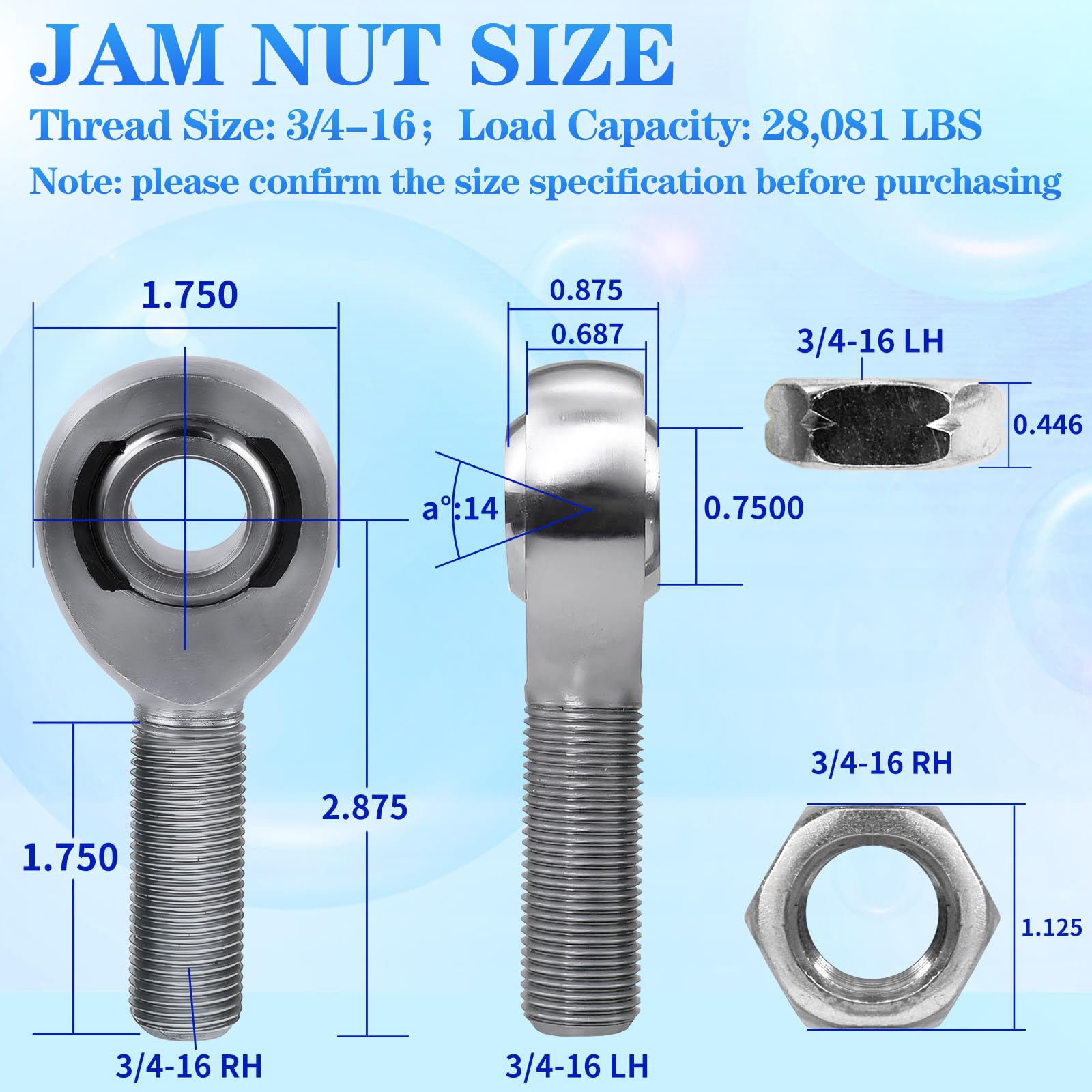 YIFUOK 3/4'' Heim Joint Rod End Kit,3/4''-16 Thread x 3/4 Bore,RH & LH Hand Thread Heim Joint,with Bung .750'' Wall Chromoly Joi