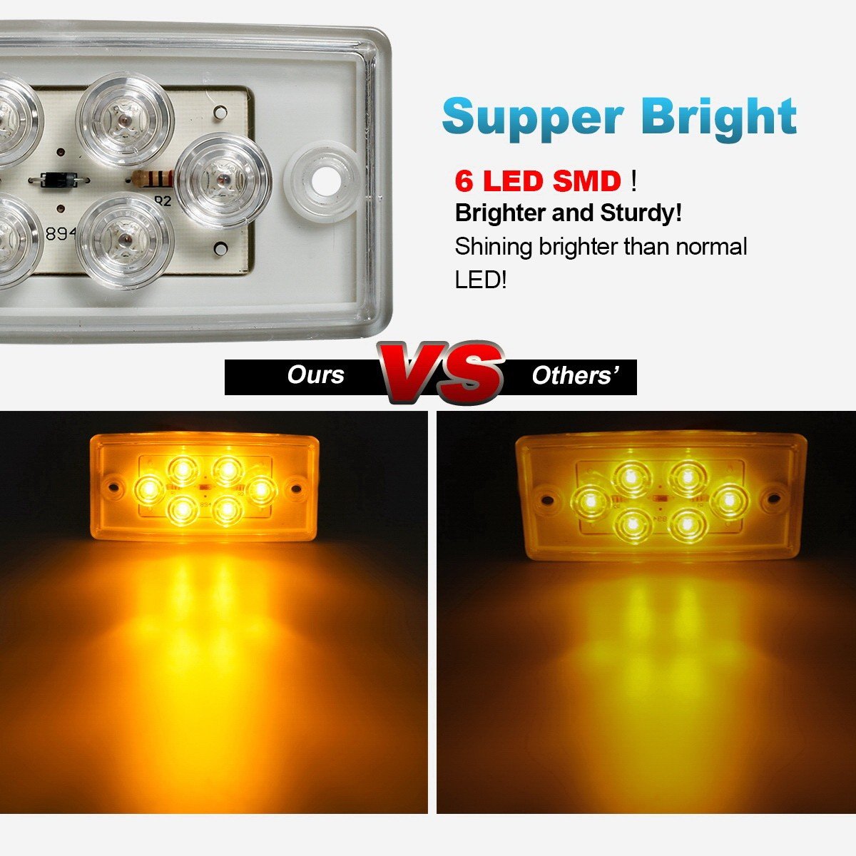 Partsam 5Pcs Replacement For Freightliner Century/Columbia Cab Lights 6 Led Amber Roof Clearance Marker Lights Rectangle Top Run