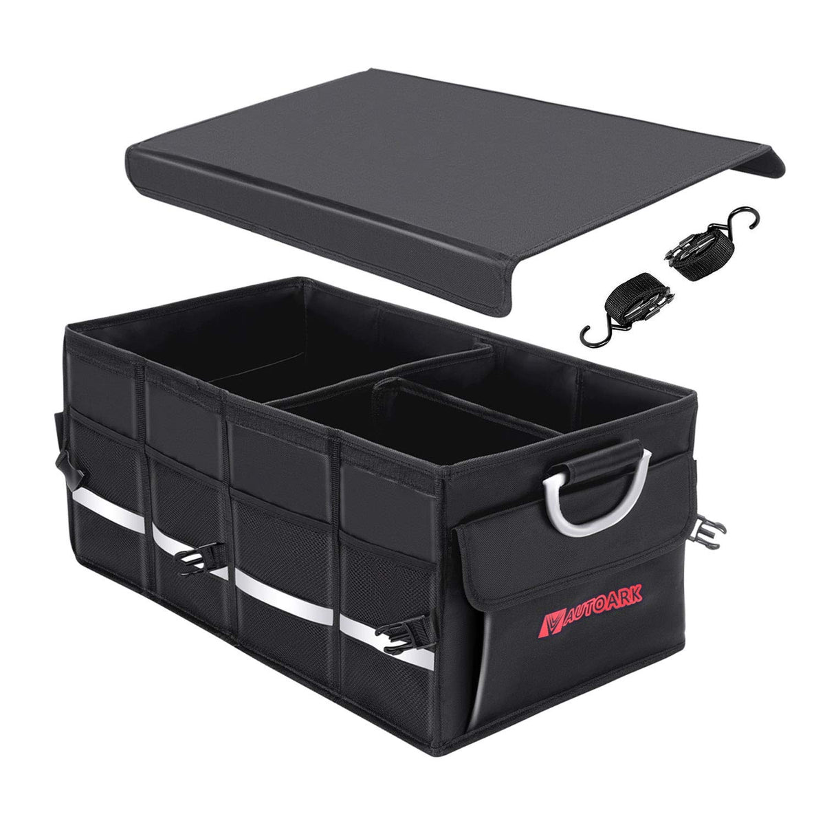 Autoark Multipurpose Car Suv Trunk Organizer With Cover And Straps,Durable Collapsible Adjustable Compartments Cargo Storage,Ak-