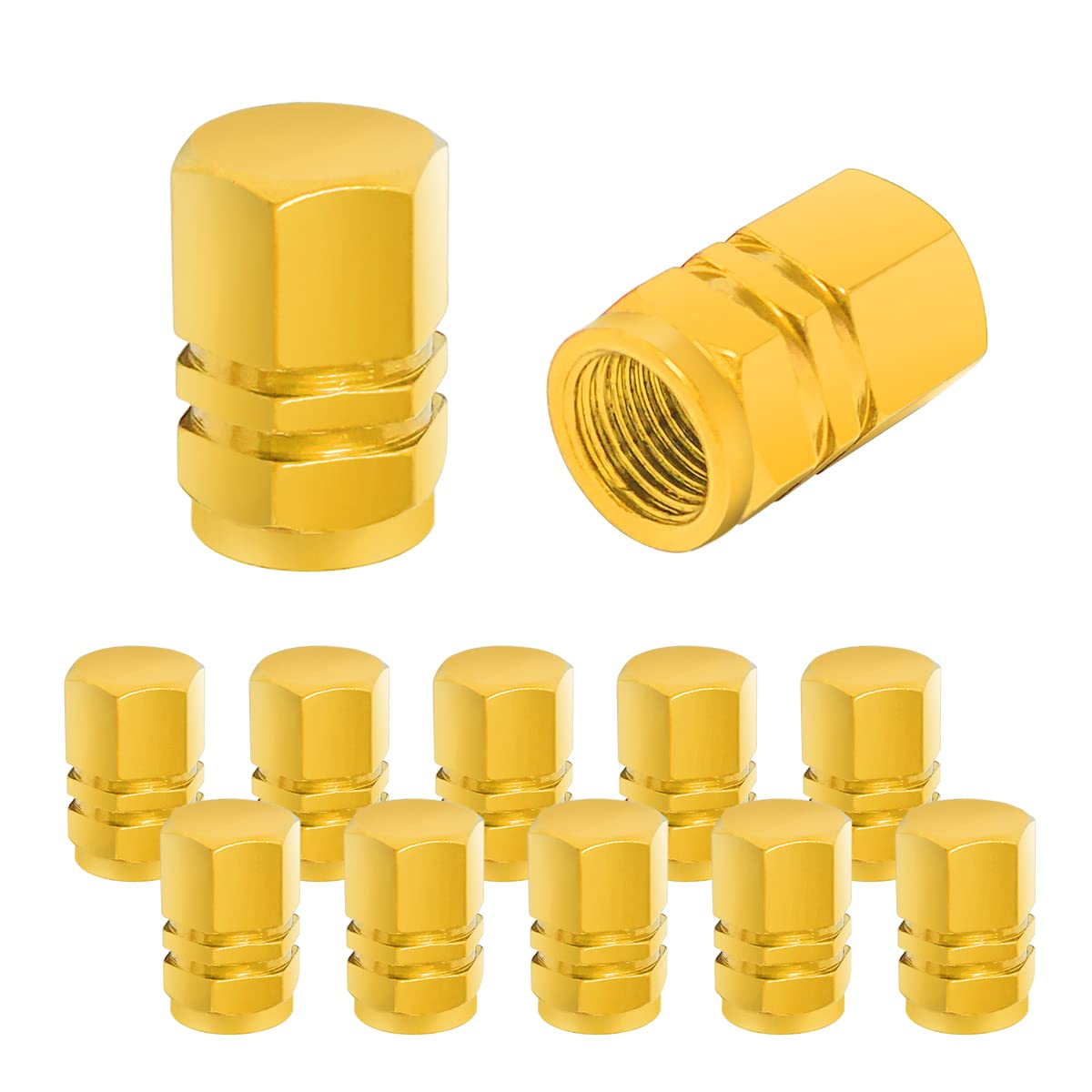 12 Pcs Car Tire Valve Stem Caps, Airtight Caps/Covers, Universal For Cars, Bicycles, Motorcycles, Suvs, Car Accessories For Men Women (Yellow)