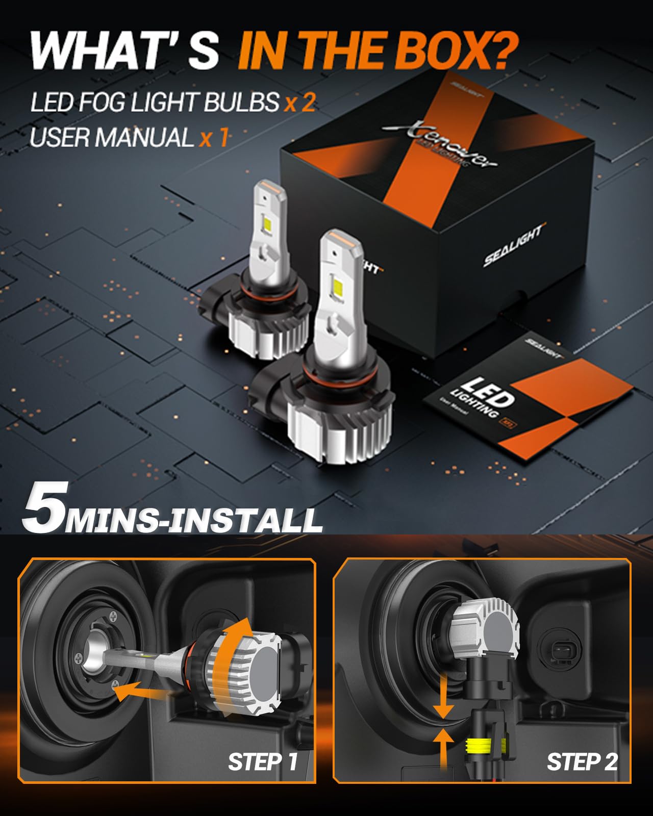 Sealight H10 9145 Led Fog Light Bulbs, 12000Lm Super Bright 9145 9140 H10 Fog Lights Led Bulb 6500K White, Plug & Play, Canbus R