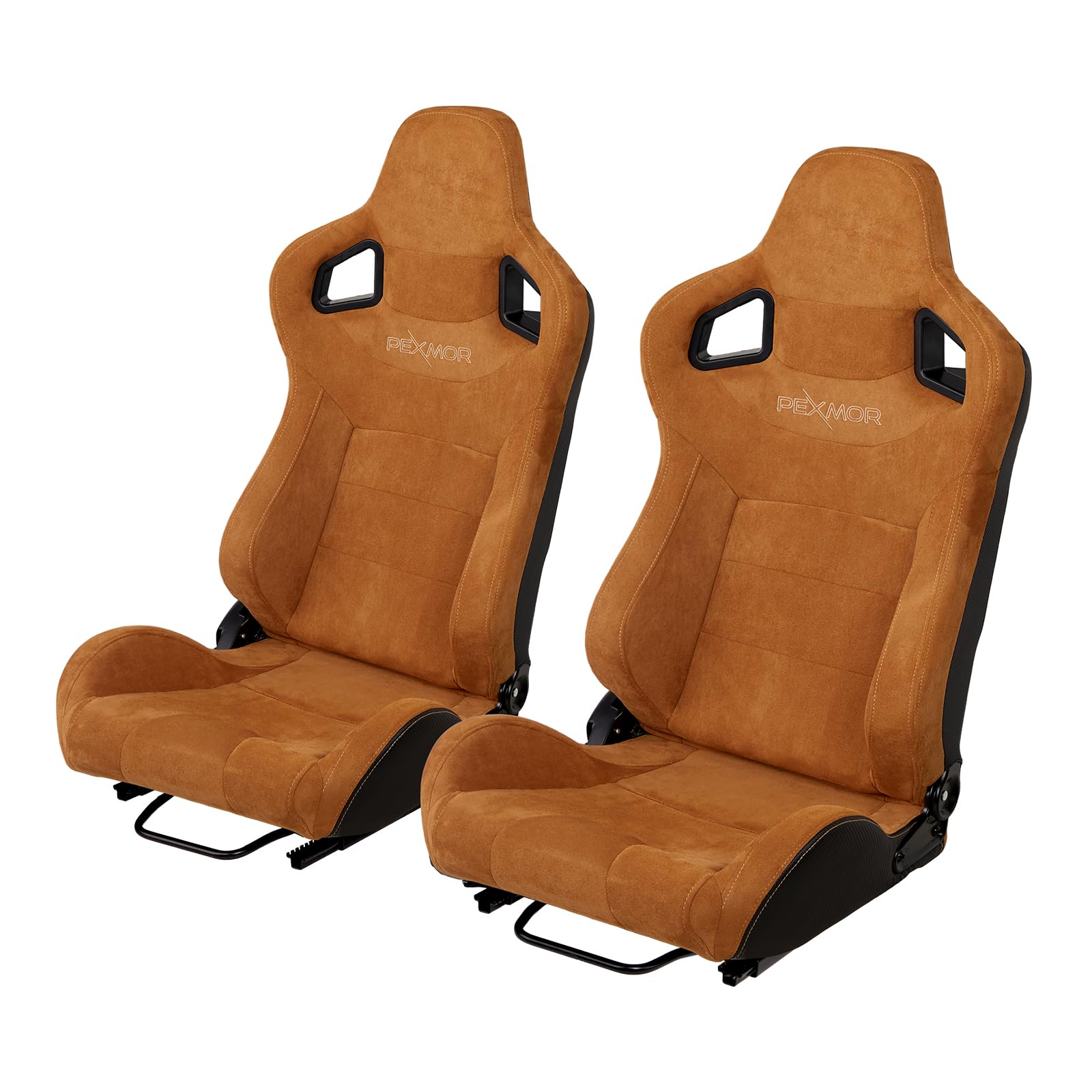 PEXMOR 2 Pcs Reclinable Universal Racing Bucket Seats w/Dual Slider, PU & Carbon Leather Adjustable Race Seats for Cars, Driver 