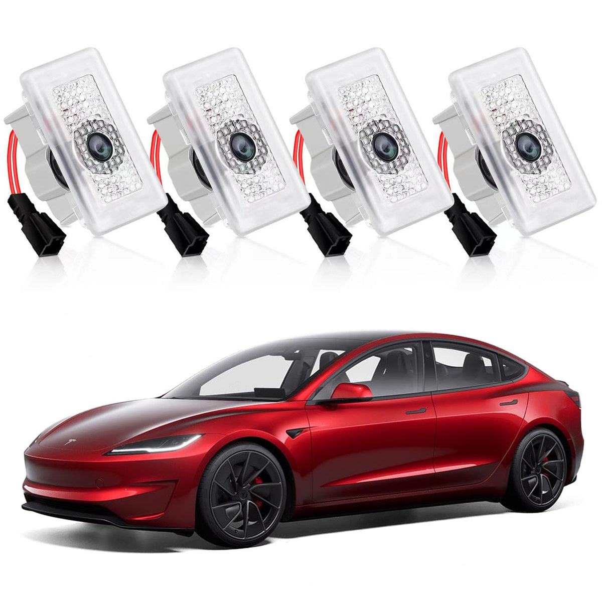 Uxcer 4Pcs Puddle Lights For Tesla Model 3/Y 2026 2025-2016, T-Logo With Letters Door Lights Logo Projector, Never Fade Led Proj