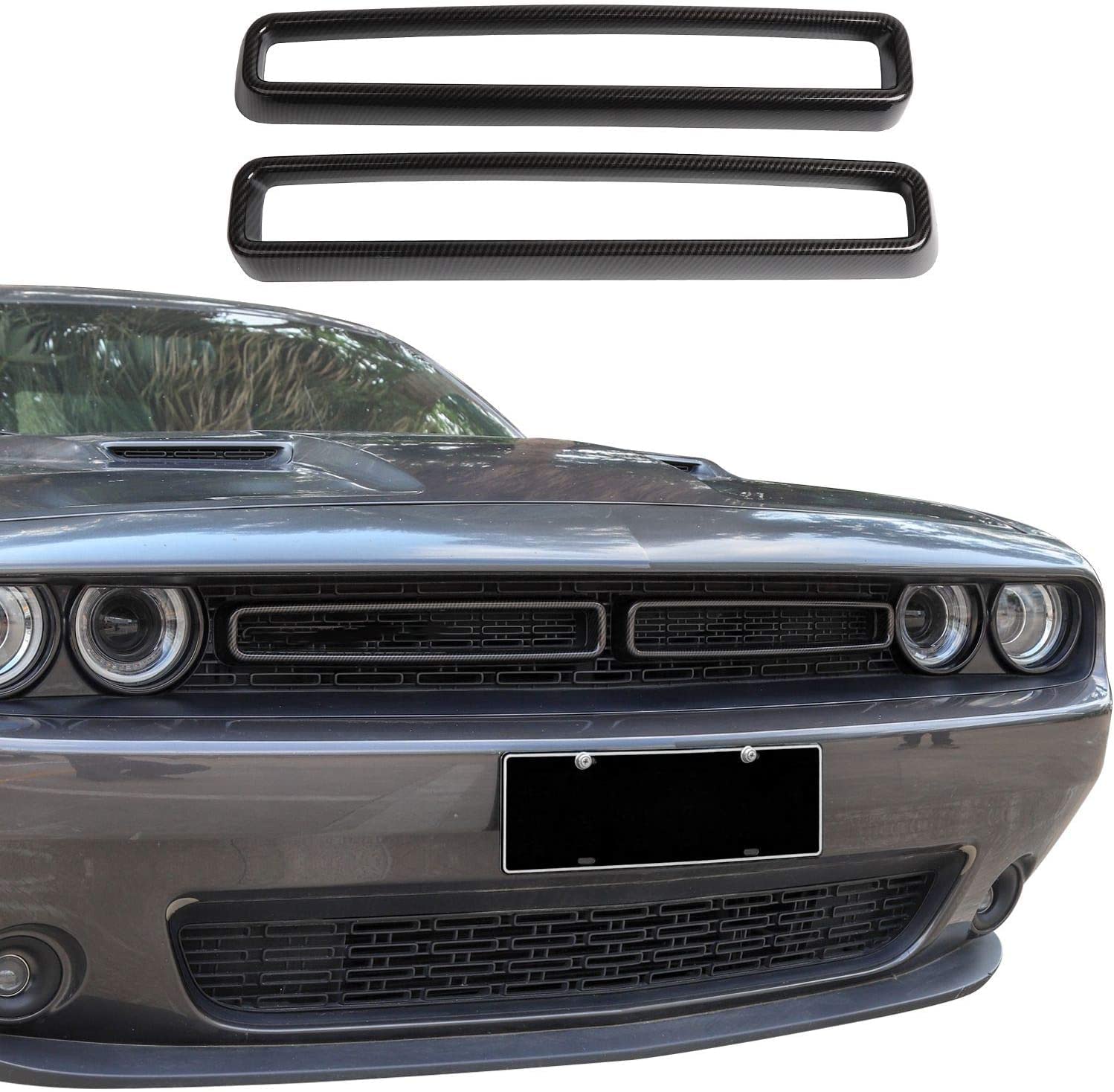 Voodonala For Challenger Abs Carbon Fiber Front Grille Inserts For 2015-2022 Dodge Challenger Accessories, 2Pcs