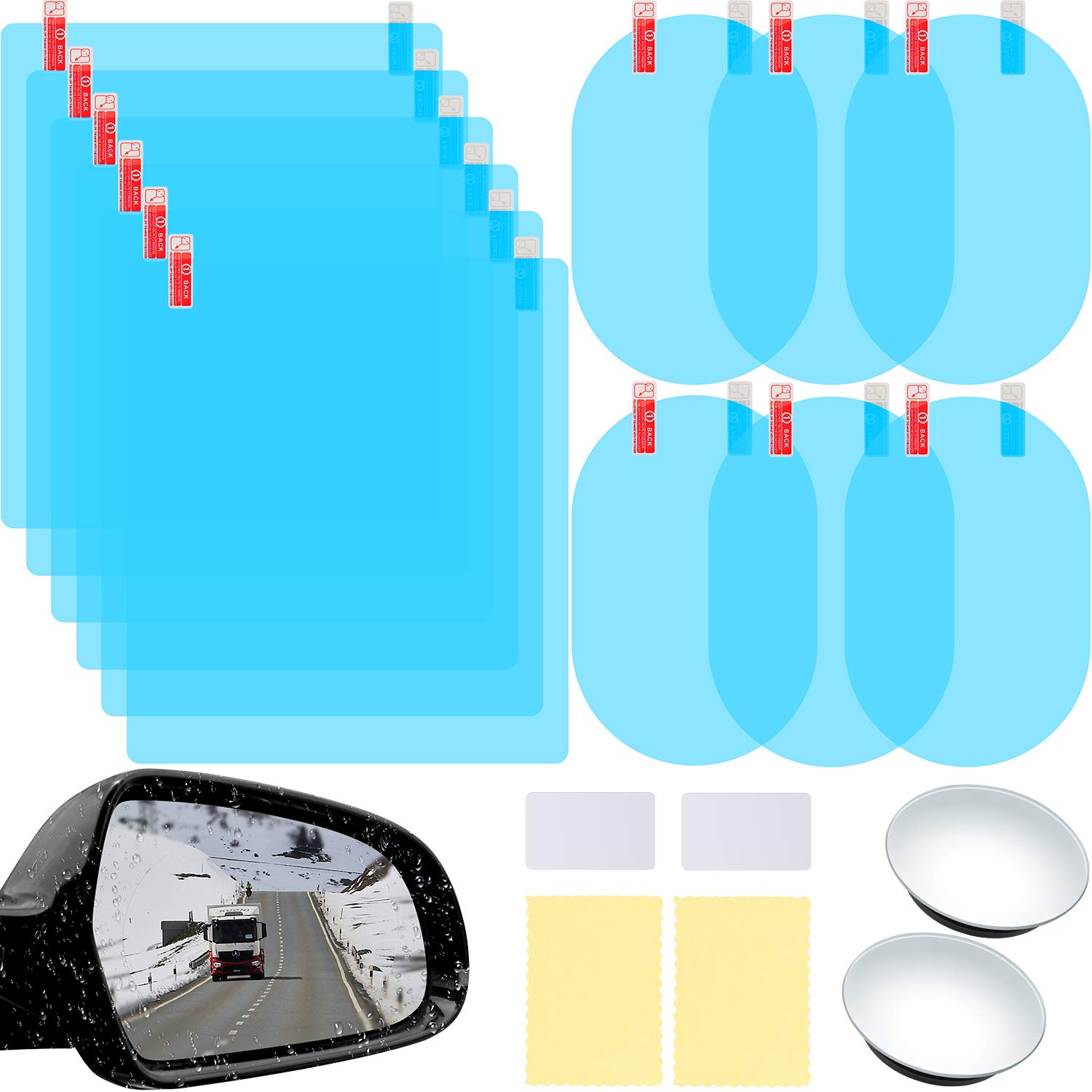 Boao 16 Pieces Car Waterproof Film Anti Rain Mirror Film Waterproof Car Blind Spot Side View Mirror Film Frameless Convex Rear V