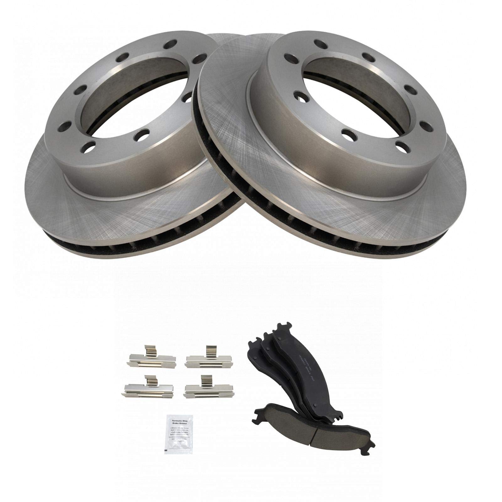 Trq Front Brake Pad & Rotor Kit Brake Pads Brake Rotor Ceramic Compatible With 1995-1997 Ford F-250 F-350