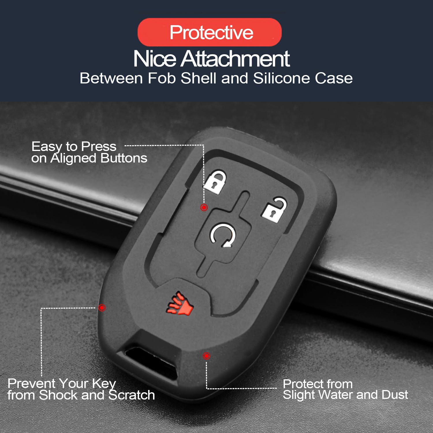 Infipar 2Pcs Compatible With Gmc Terrain Acadia Key Fob Cover Case Key Chain Protector Keyless Remote Smart 4 Buttons Holder