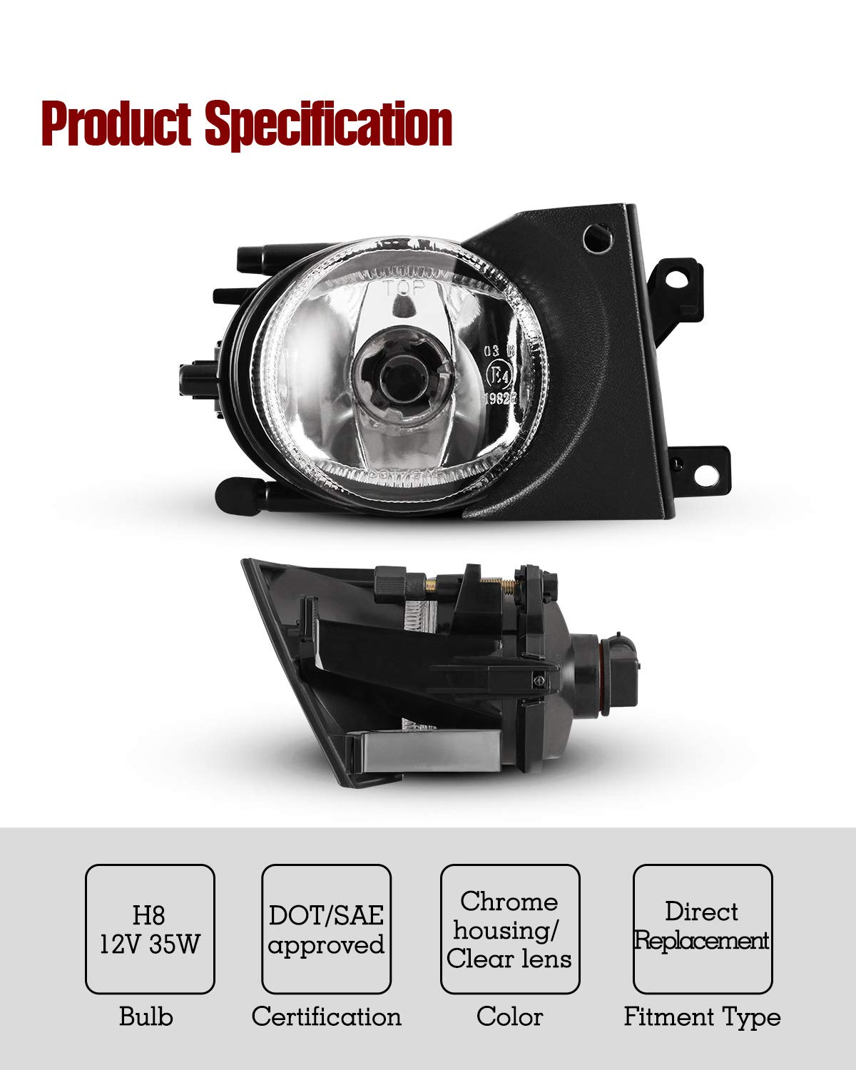 Autowiki Fog Lights For 2001-2003 Bmw 5 Series E39 (W/O M-Technik Sport Pkg) Oem Replacement Fog Lamps 2Pcs With Clear Lens