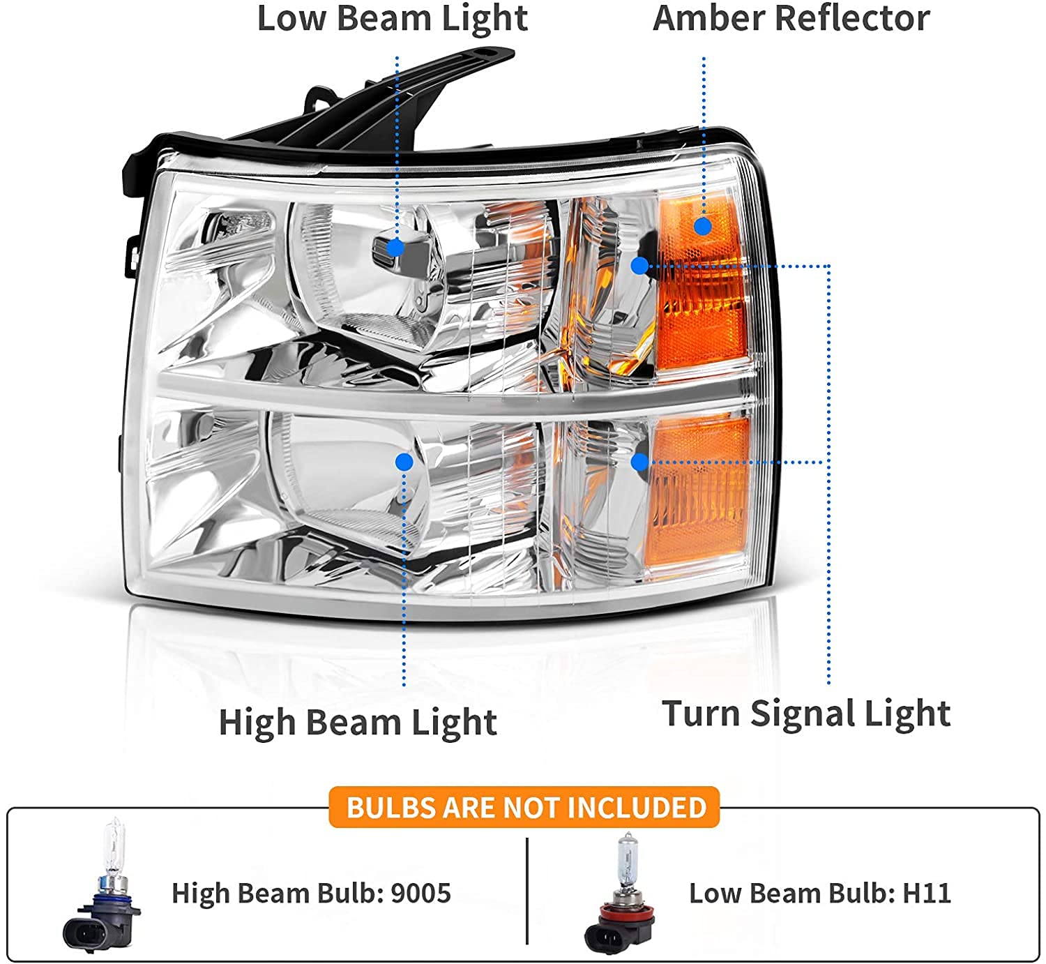 Headlights Assembly For 2007-2013 Chevy Silverado 1500,07-14 Silverado 2500Hd 3500 Headlights Headlamp Pair, Chrome Housing Ambe