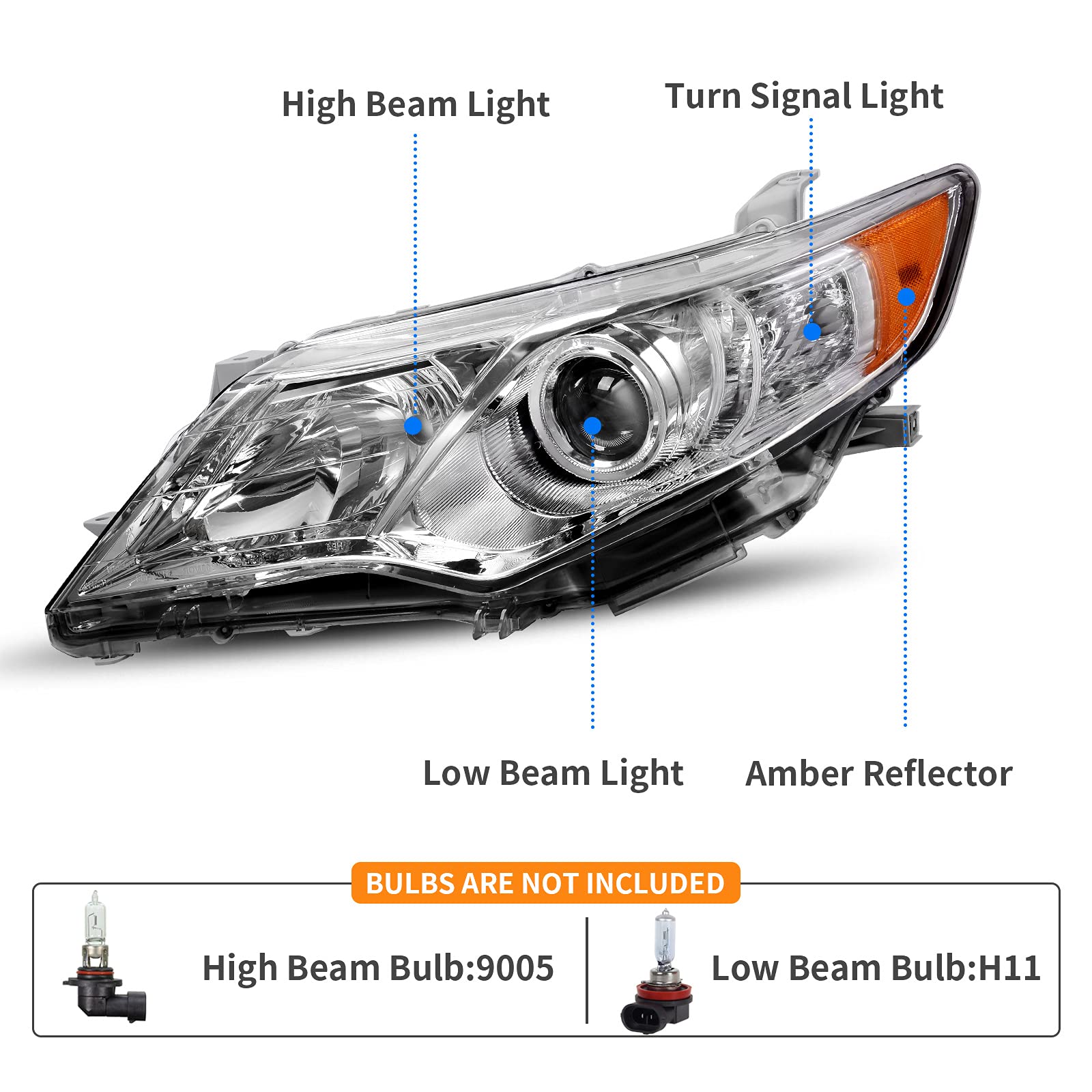 Dwvo Projector Headlights Assembly Compatible With 2012 2013 2014 Camry L Le Xle Hybrid Le Hybrid Xle 12-14 Camry Headlamp Repla