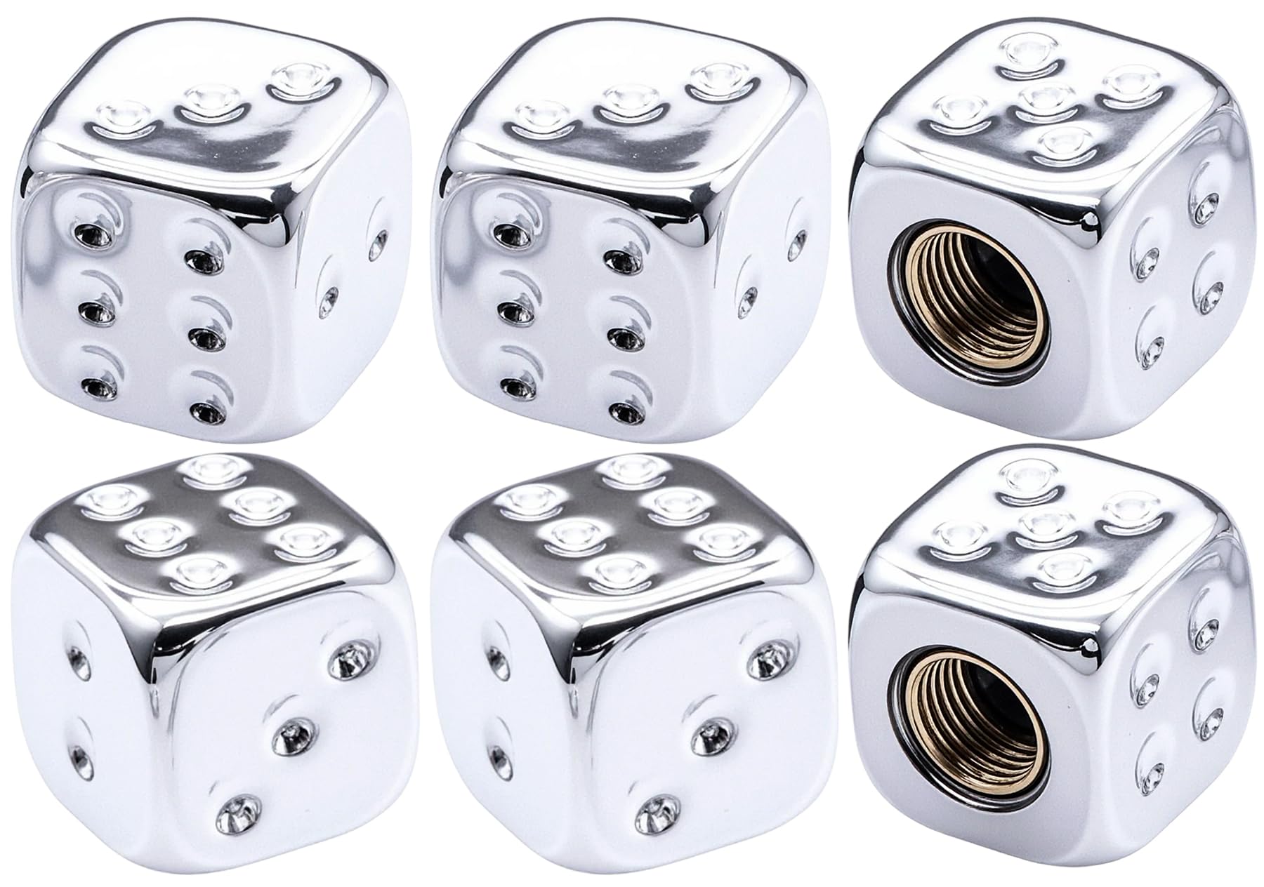 MEAJOO 6PCS Dice Tire Valve Stem Caps, Wheels Tire Air Caps with O Rubber Ring Accessories, Corrosion Resistant Leak-Proof, Univ