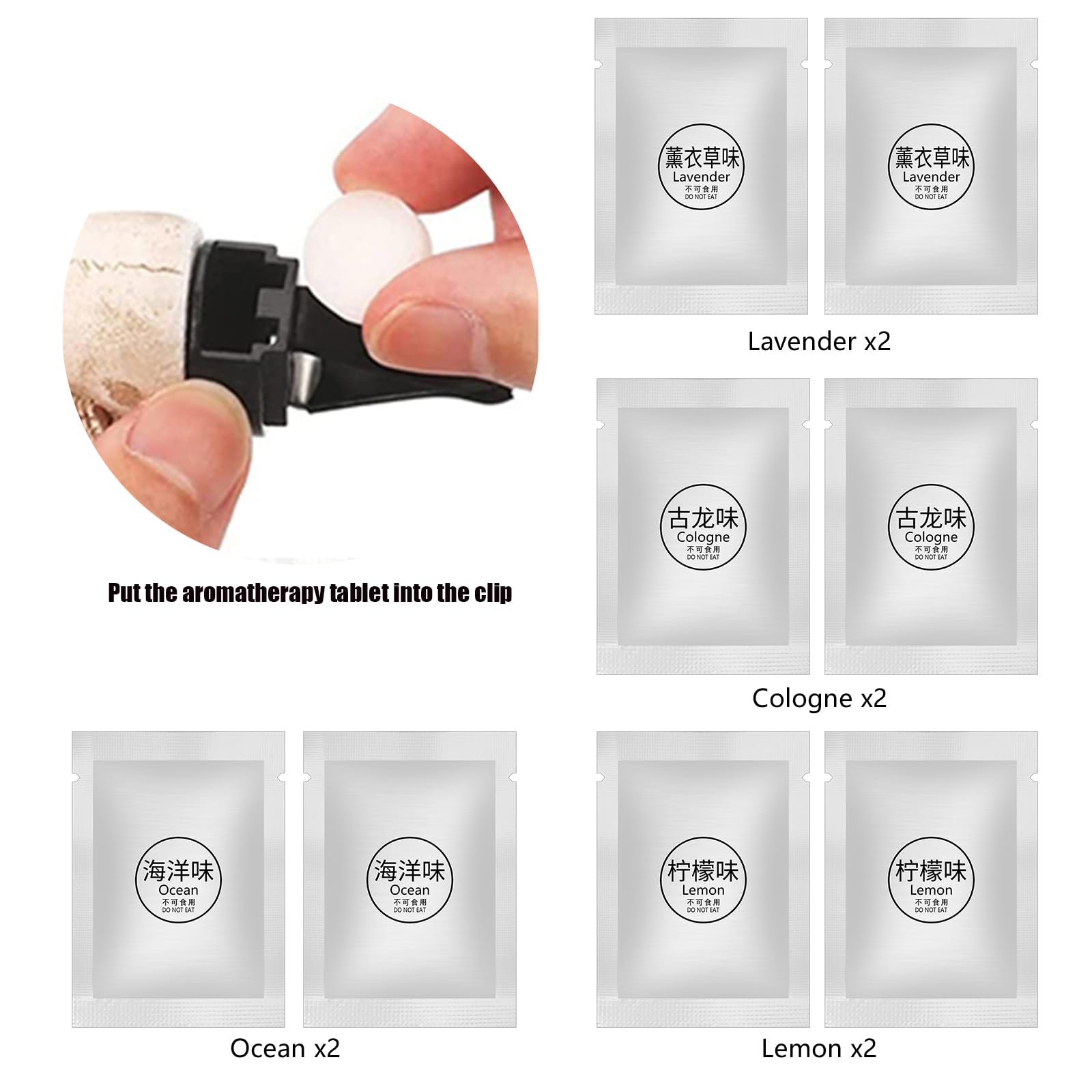 8 Packs Car Air Vent Clip Refills Solid Fragrance Pads, 4 Scents Replacement Tablets Long Lasting Freshener For Cars(Included Le