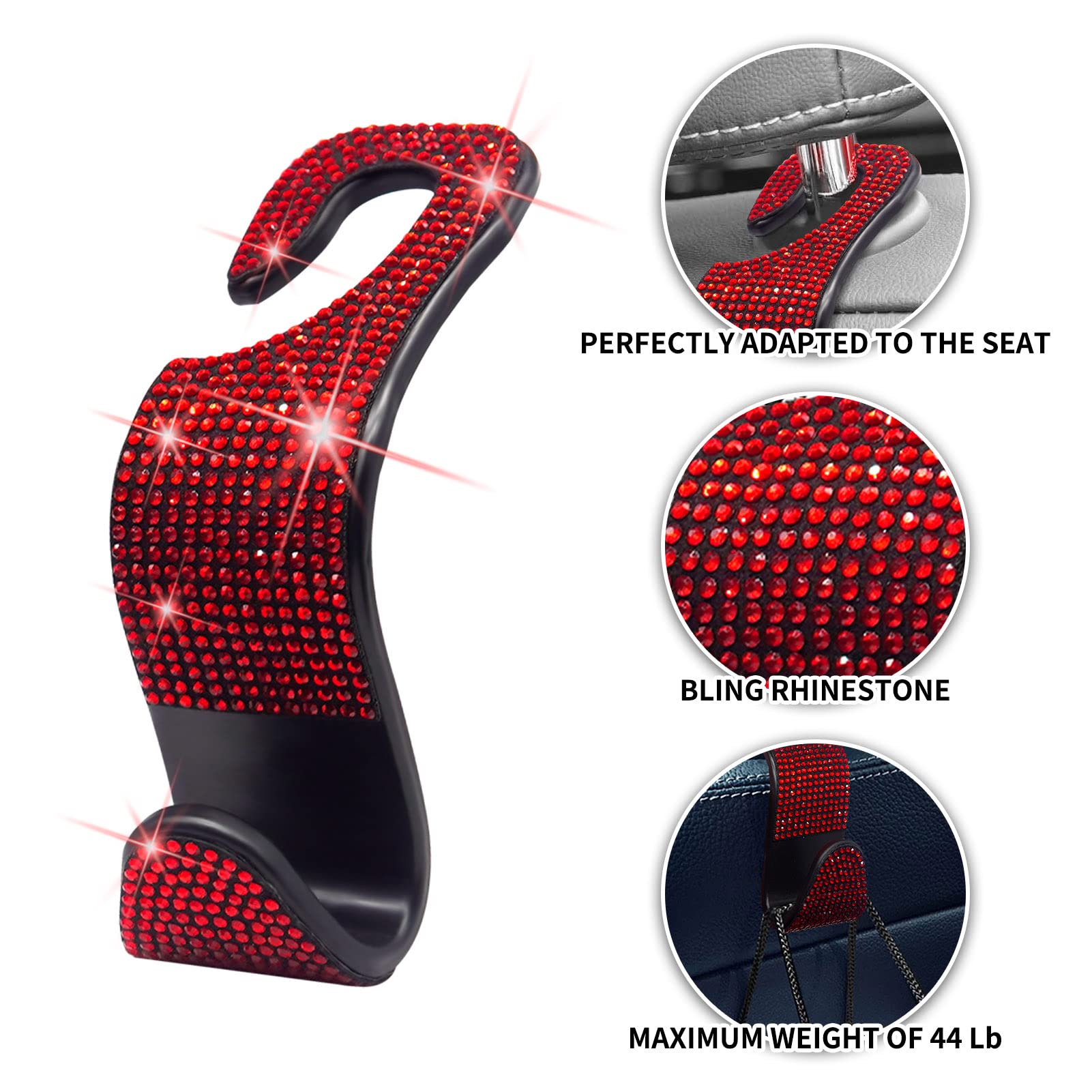 Car Purse Hook Bling Car Headrest Hook For Women Girls, 4 Packs Auto Back Seat Hangers Rear Headrest Hooks For Purse, Bag, Handb