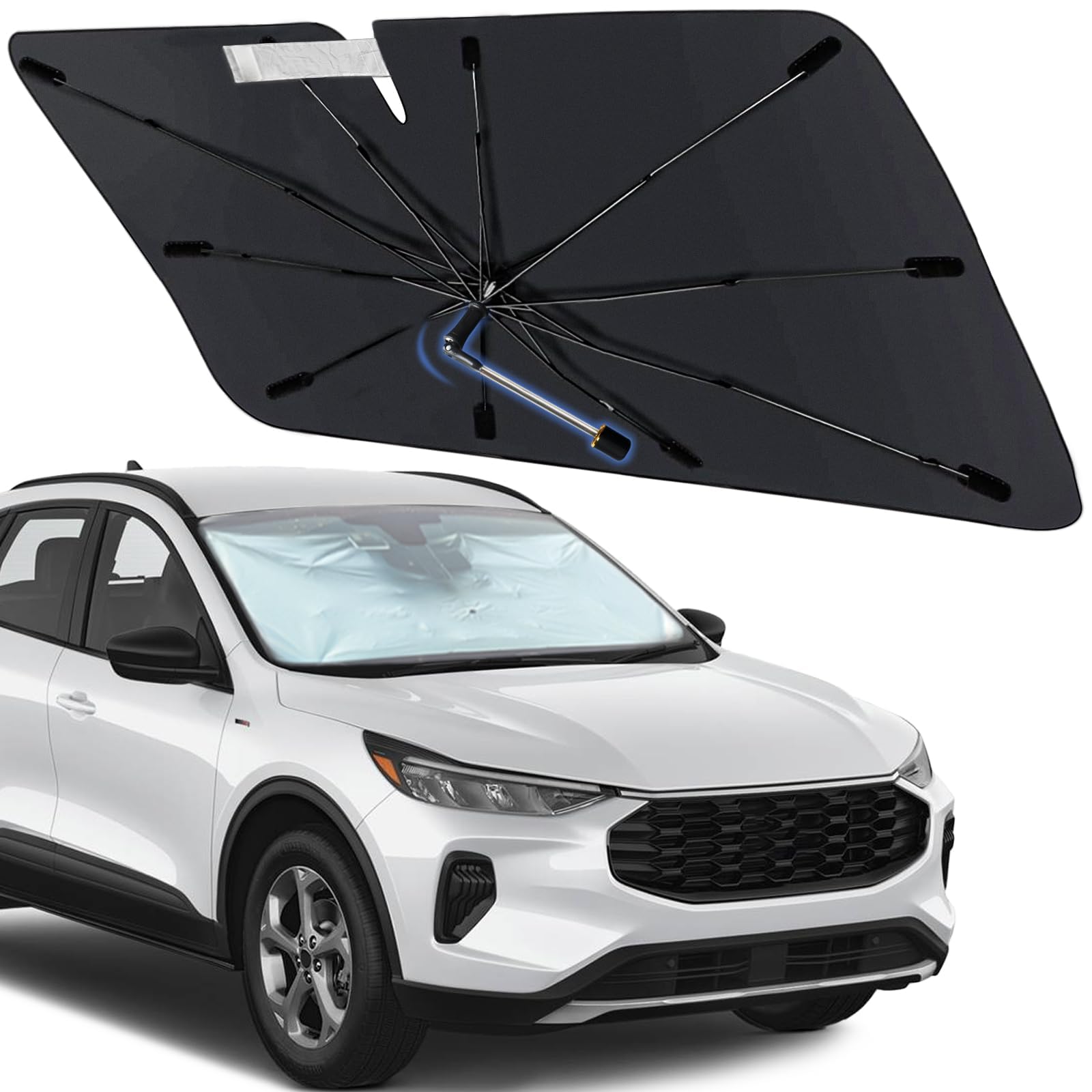 Windshield Sun Shade Umbrella for Ford Escape 2012-2025, Foldable Car Sunshade for Front Windows with 360 Rotating Shaft, Custom