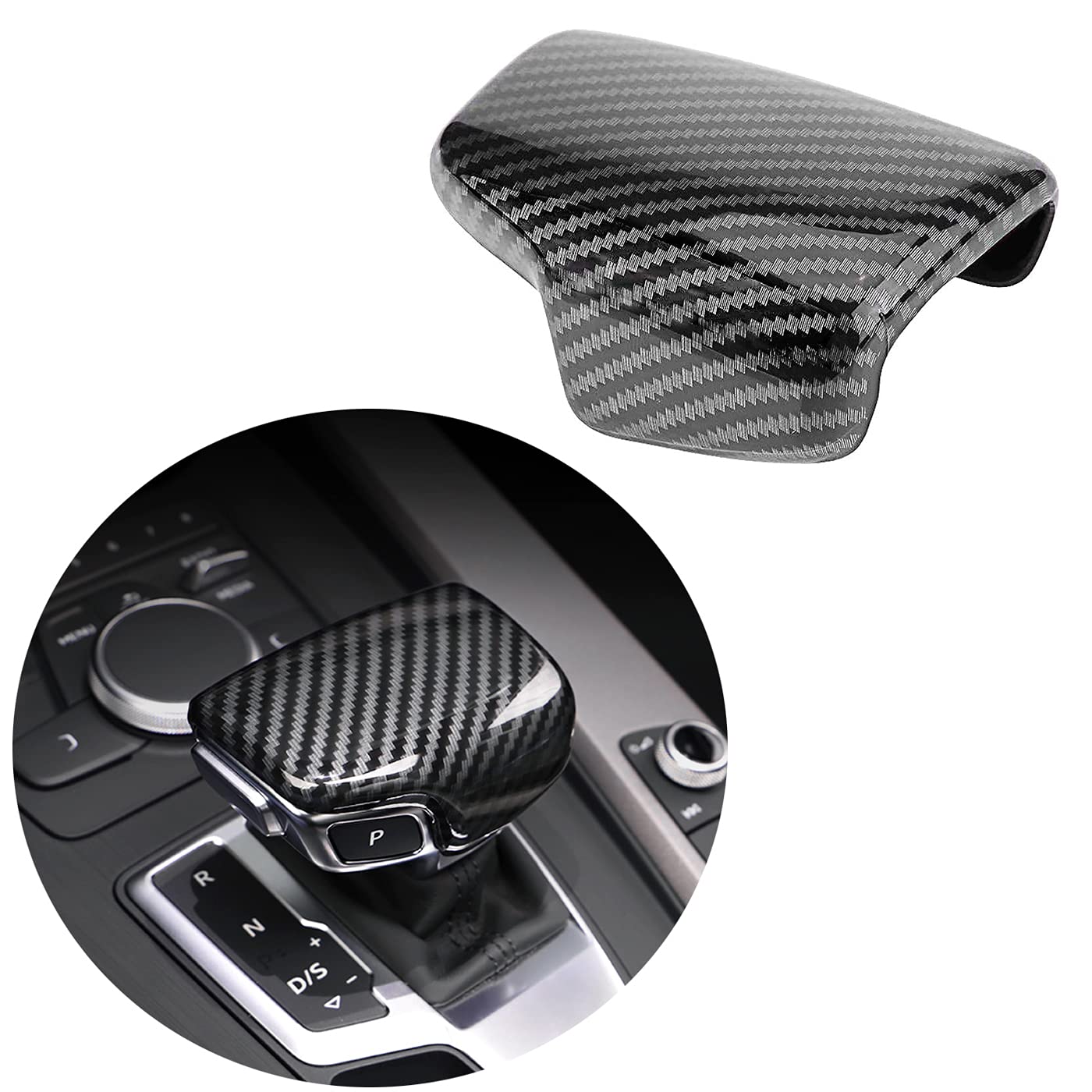 Jinzhao Sport Style Carbon Fiber Print Gear Shift Knob Cover Trim Replacement For Au-Di A4 S4 2017-2023 /A4 Allroad 2017-2022/ A5 S5 2017-2023/ Q5 2017-2023/Sq5 2018-2023/ Q7 2017-2019/