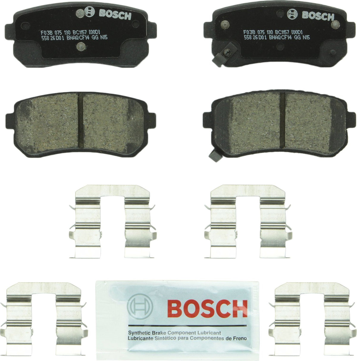 BOSCH BC1157 QuietCast Premium Ceramic Disc Brake Pad Set - Compatible with Select Hyundai Accent, Elantra; Kia Forte, Forte Kou