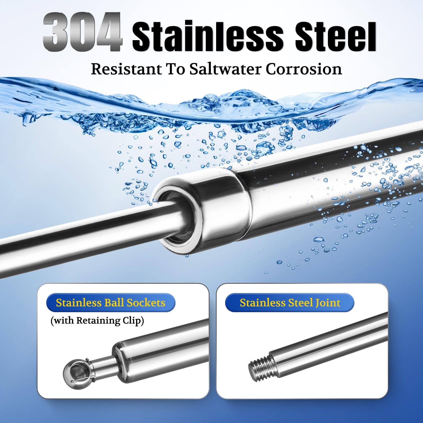 Arana Stainless Steel Gas Struts 20 Inch 80 Lbs, Marine Boat Hatches Shocks, Stainless Lift Support Spring For Trailer Lid Trap