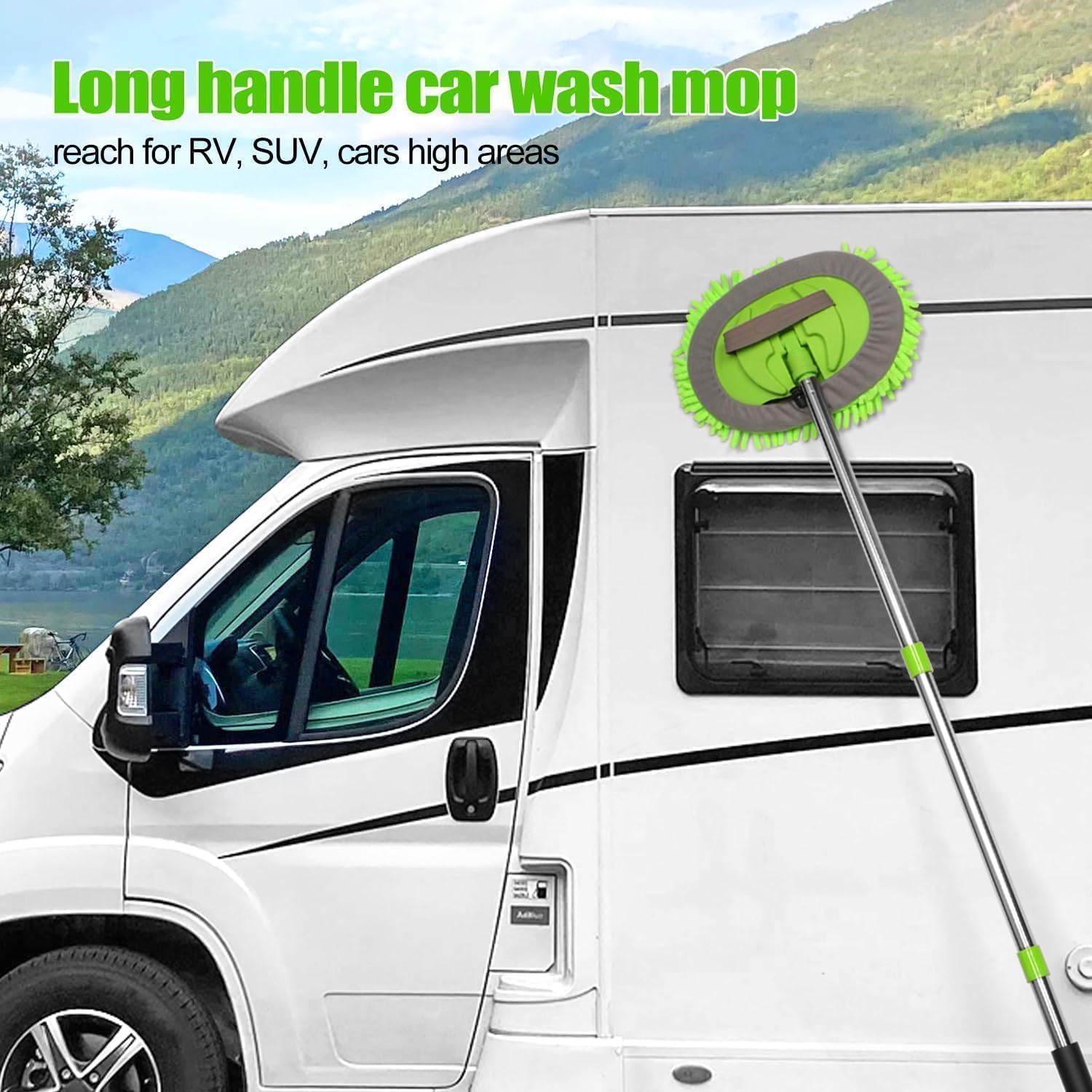 62'' Microfiber Car Wash Brush Mop Kit Sponge With Long Handle, Chenille Car Cleaning Brush Supplies For Car Rv Suv Truck Boat B