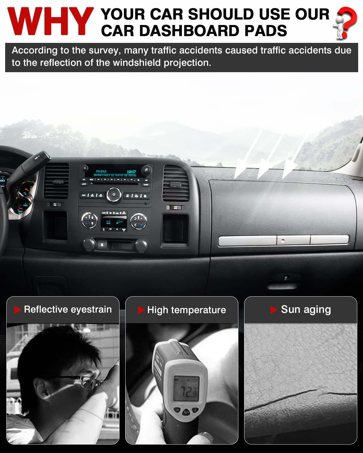 Autorder Dashboard Cover Mat For 2007-2013 Chevy Chevrolet Silverado/Gmc Sierra With Two Glove Boxes Accessories Dash Cover Flan