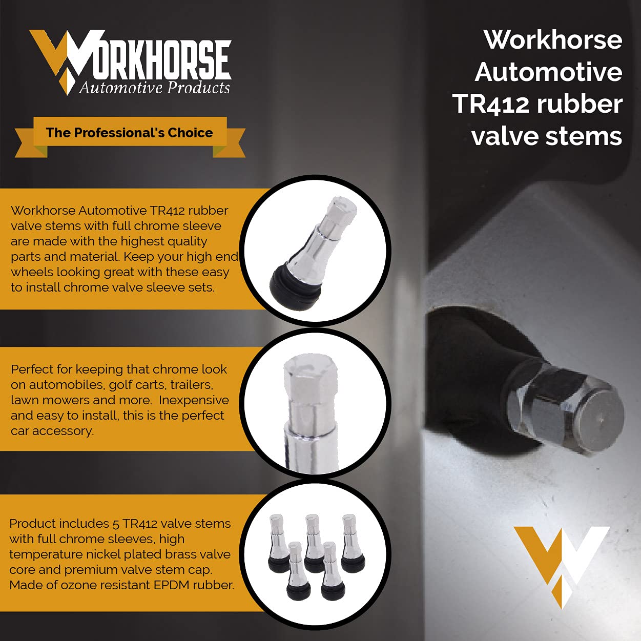 Workhorse Automotive Tr412 With Full Chrome Sleeve Passenger Tire Valves | Replacement Valve Stems Chrome Pack Of 4