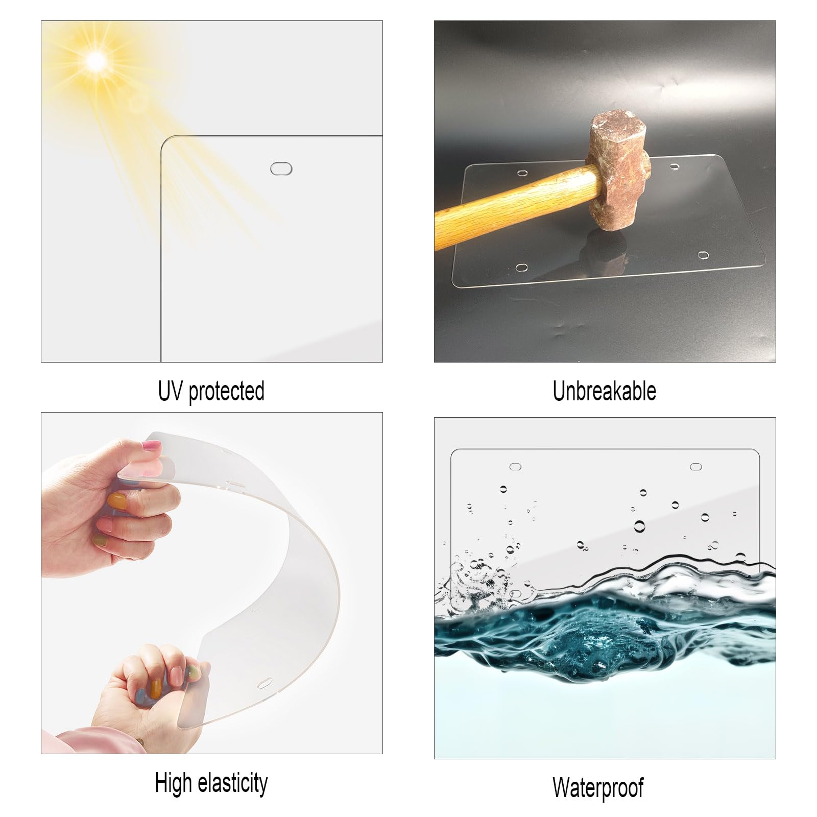 Aootf License Plate Covers- Clear Flat License Plate Protector, Unbreakable Plastic Protective Shield With Screws Caps, 2 Pack F