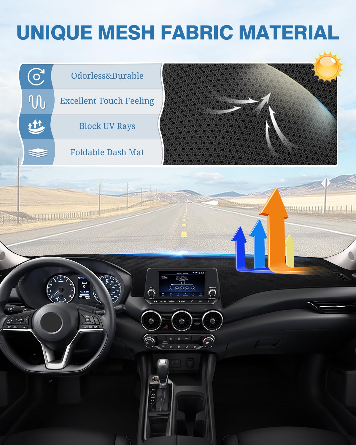 Fiilines Dash Cover For Nissan Sentra 2020-2025(S/Sv/Sr), Dashboard Mat Cover Sunshade Nonslip Mesh Protector No Glare Black