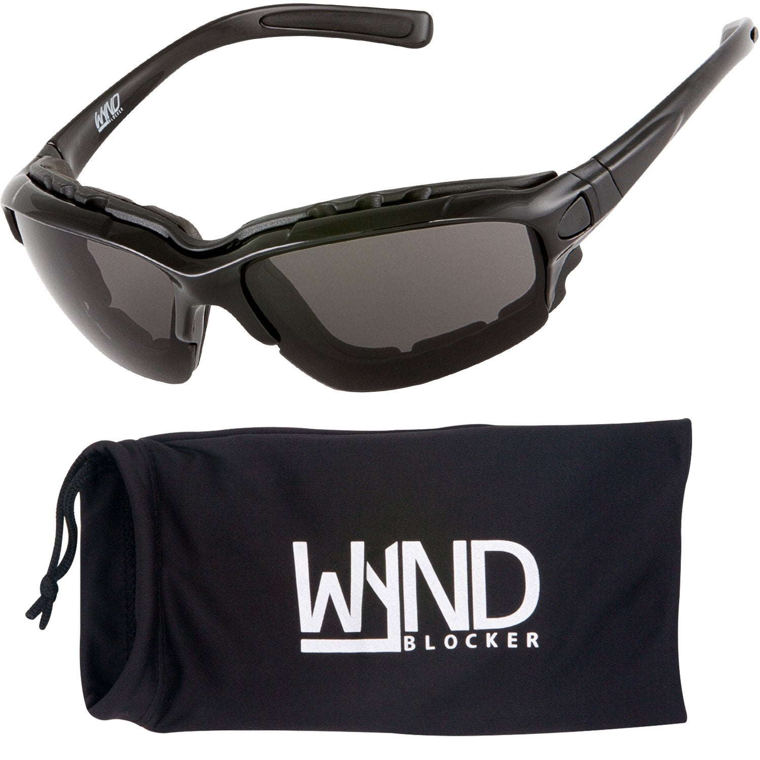 Wynd Blocker Polarized Motorcycle Riding Sunglasses Sports Wrap Glasses, Black, Polarized Smoke