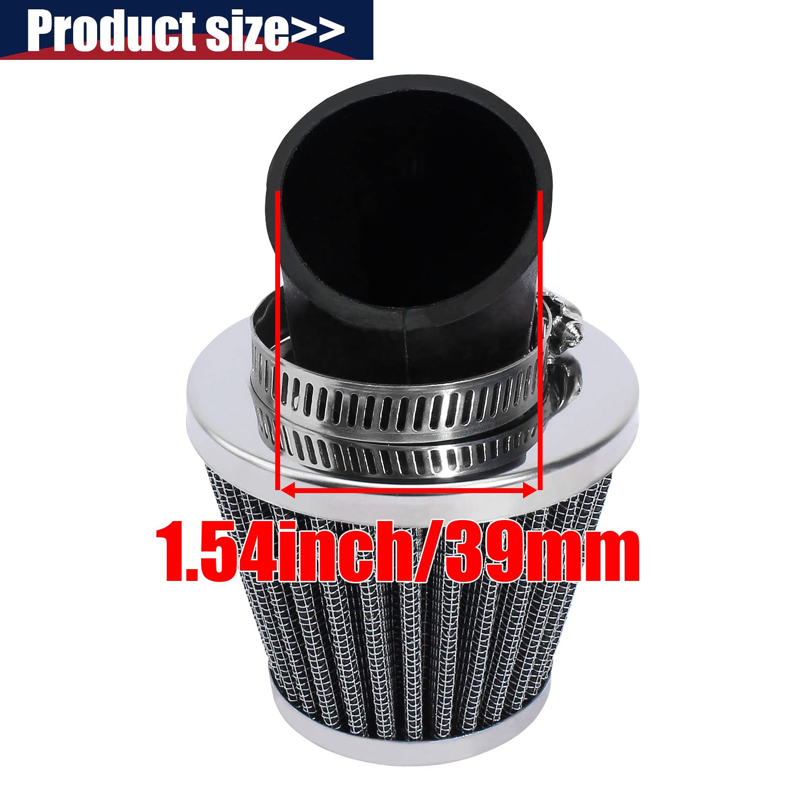 Qazaky 38Mm 39Mm 40Mm 1.5Inch Filter Cleaner 45 Degree Angled For 50Cc 70Cc 90Cc 110Cc 125Cc 150Cc 200Cc Motorcycle Atv Quad Sco