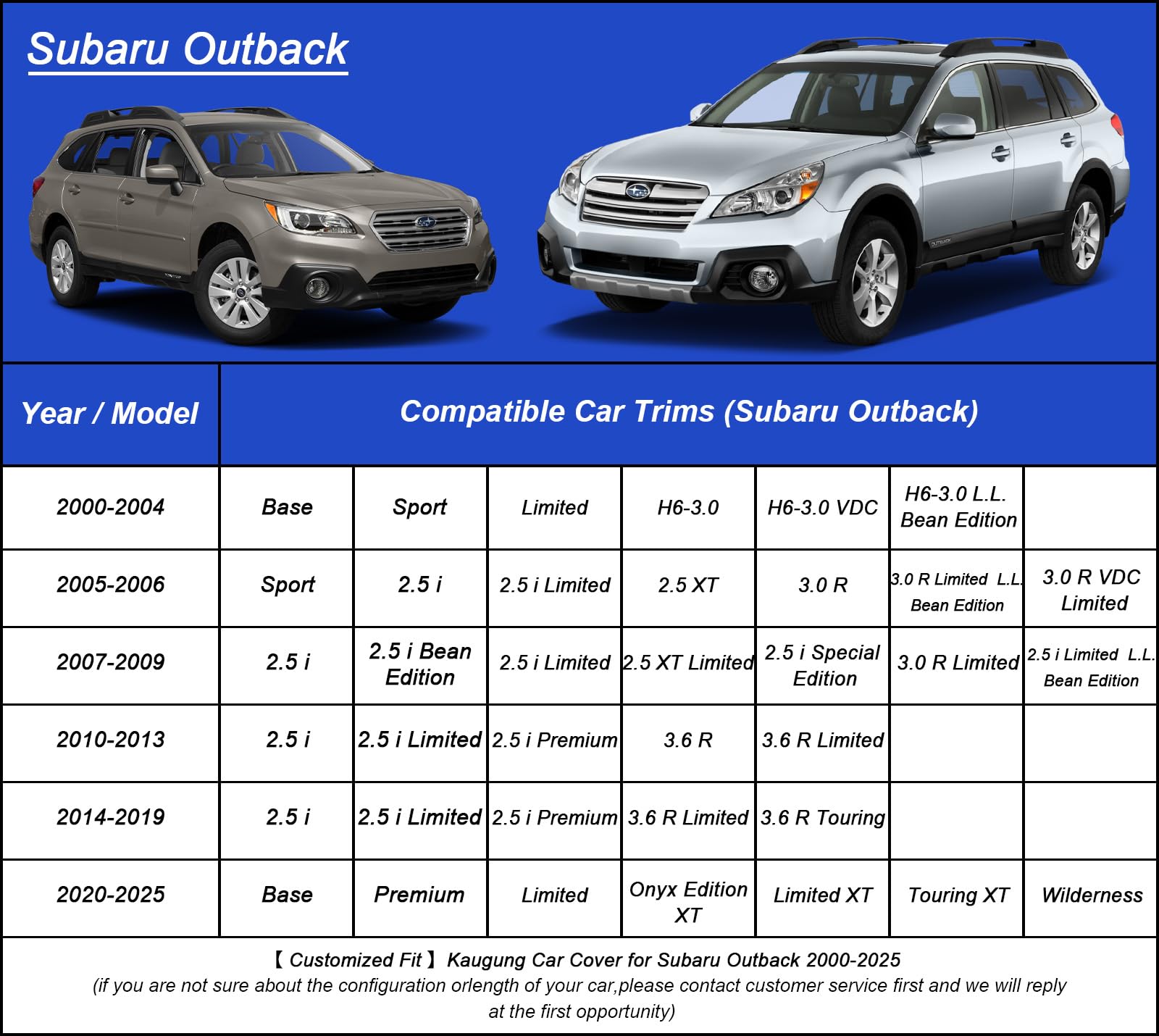 Kaugung Car Cover Waterproof Custom Fit Subaru Outback(1994-2025), Full Exterior Cover For Automobiles Lightweight Resistant Out