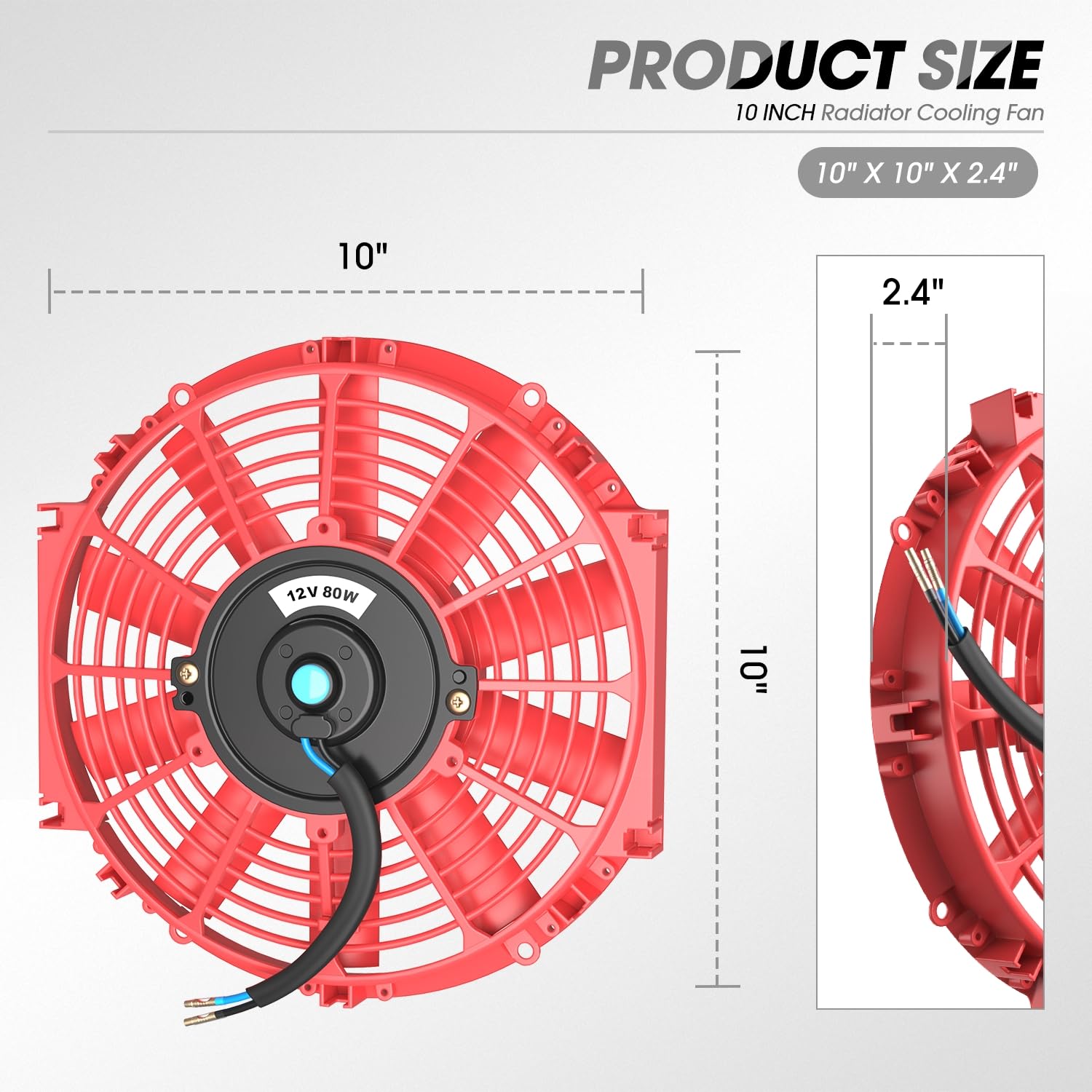 Dna Motoring 10 Inch High Performace Electric Cooling Slim Radiator Fan With Mount Kit, Red, Raf-10-Rd+Fmk