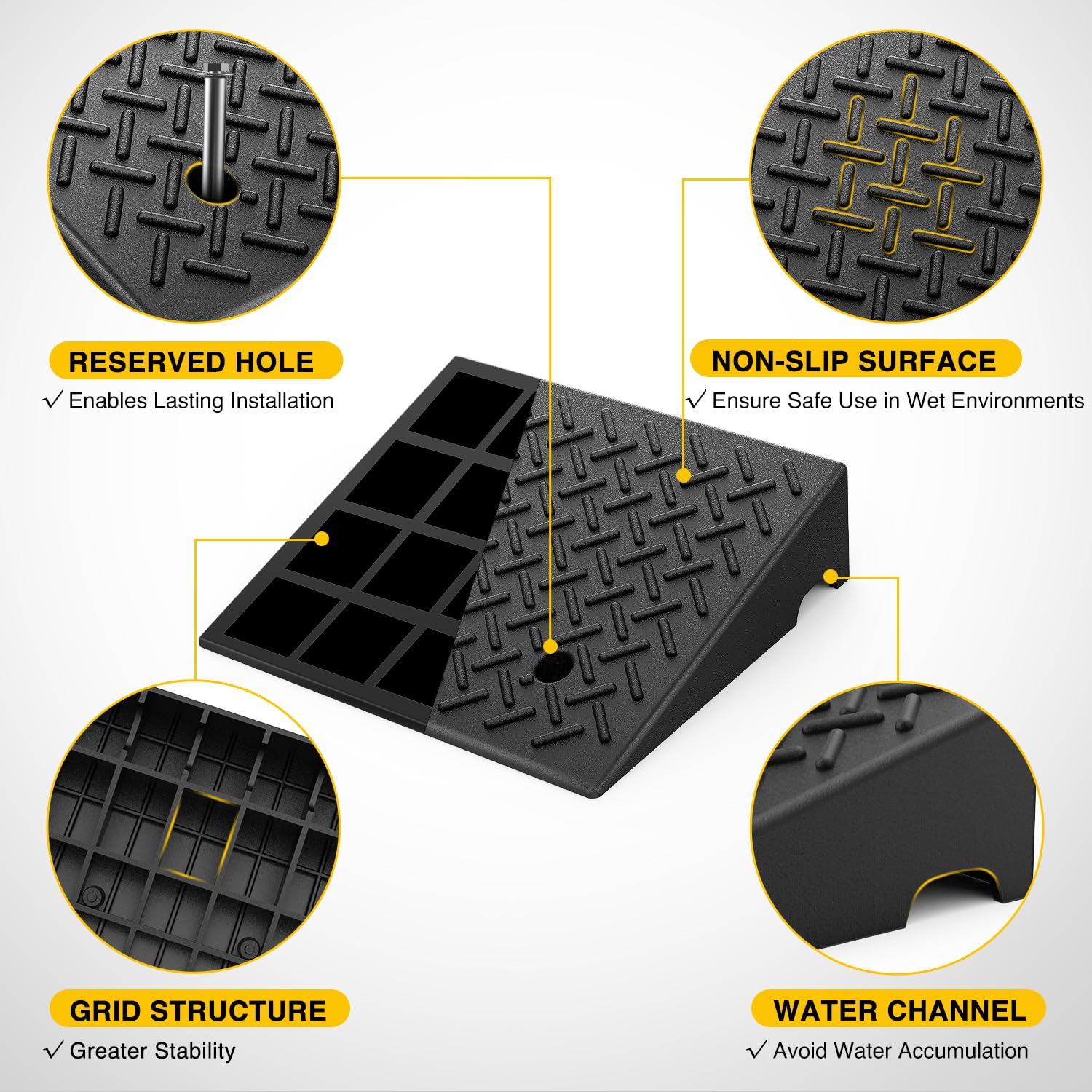 Nilight Rubber Curb Ramps, 5'' Rise Height Heavy Duty Rubber Threshold Ramp, Portable Driveway Ramps For Cars Wheelchairs Scoote