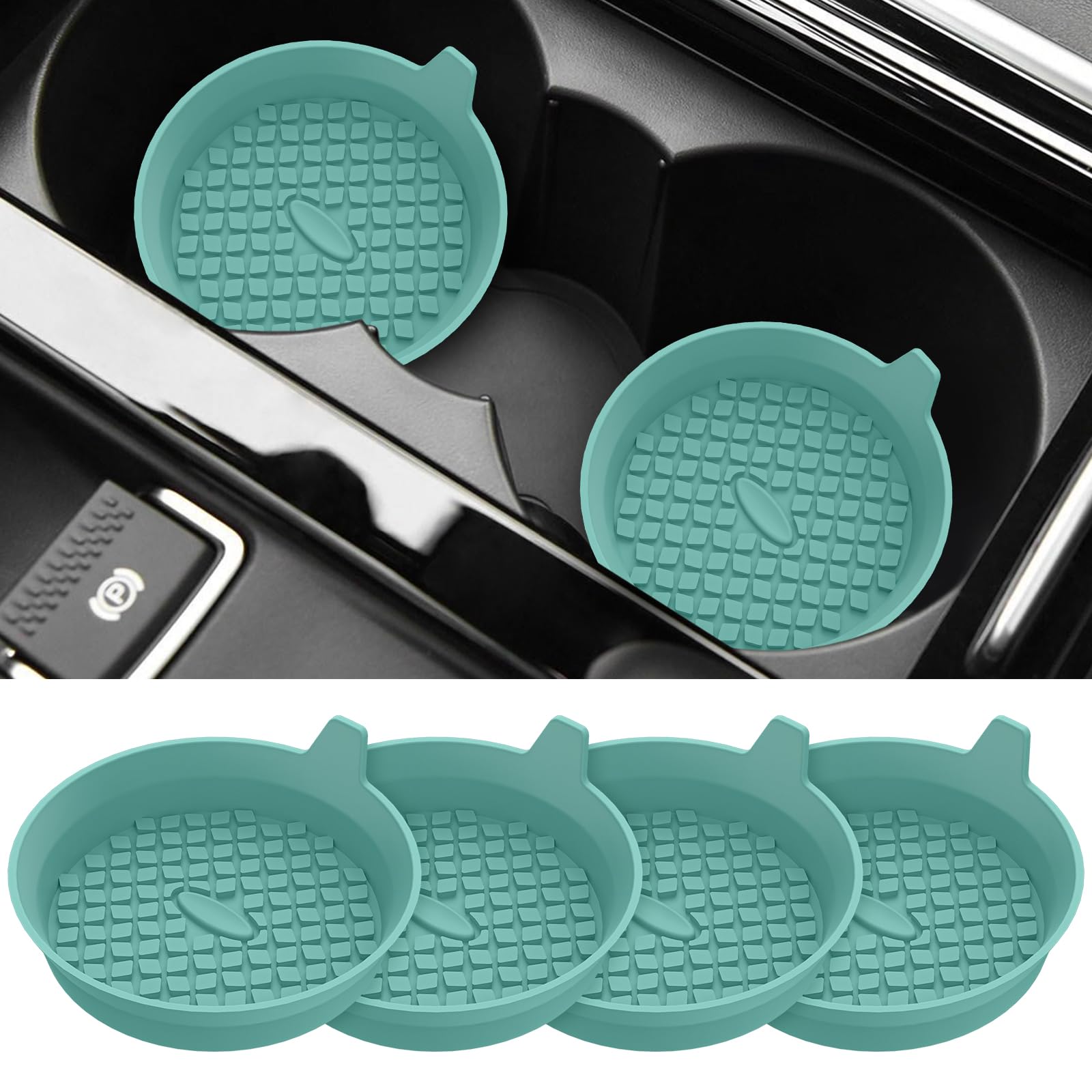 Me.Fan Car Cup Holder Coasters [4 Pack] Silicone Cups Mats, Automotive Universal Non-Slip Recessed Interior Accessories Teal Blu