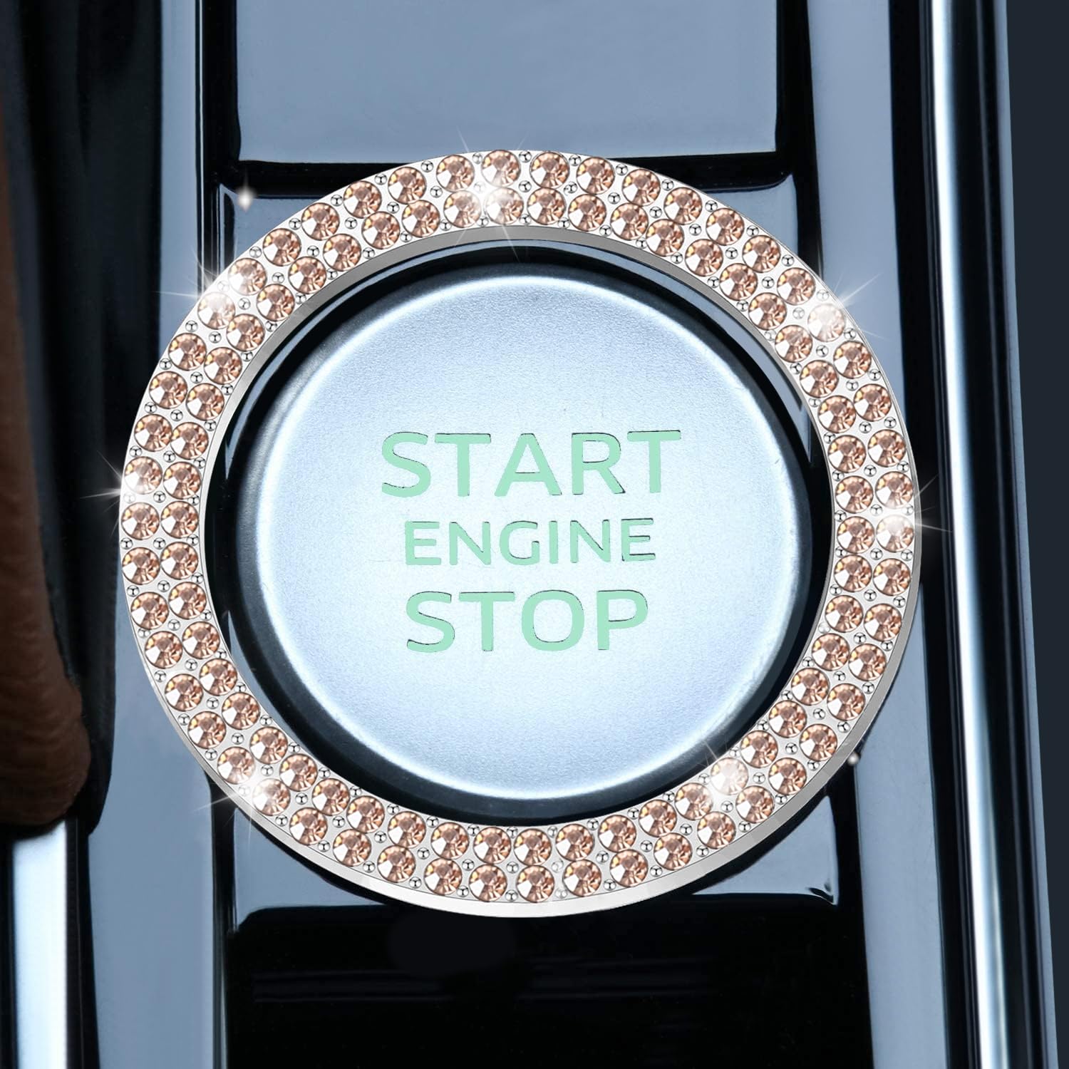 Livtee Car Engine Start Stop Decoration Ring, Crystal Double Rhinestone, Bling Car Interior Accessories For Women, Key Ignition