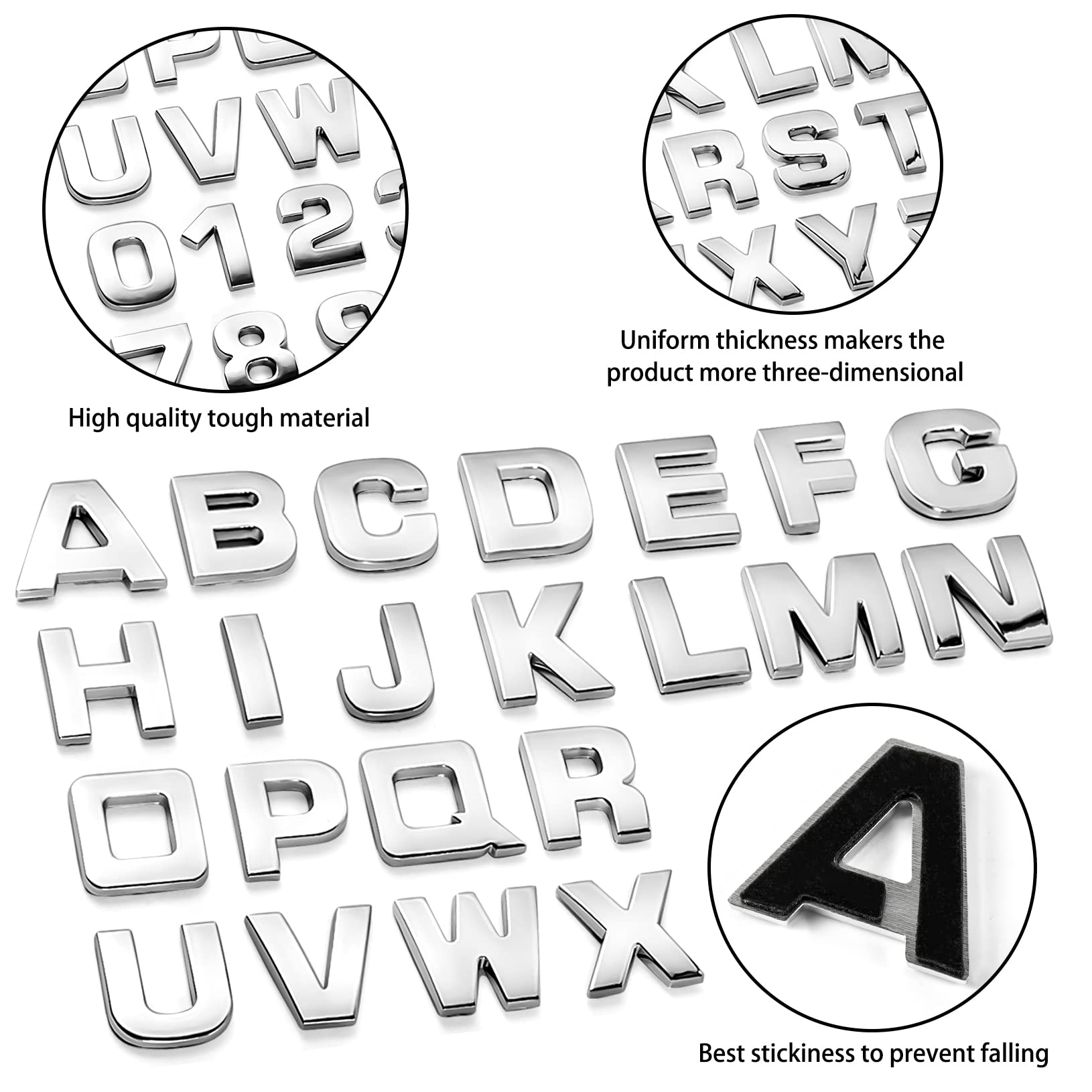 Lamoutor 43Pcs Car Emblem Letters Sticker Diy 3D Chrome Number Symbol Badge Decal