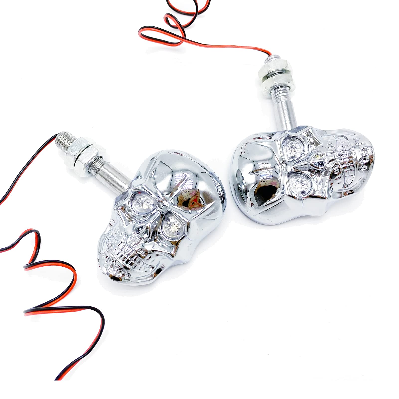 Perfectech Motorcycle 10Mm Screw Skull Head Led Amber Turn Signal Indicator Light (Chrome)