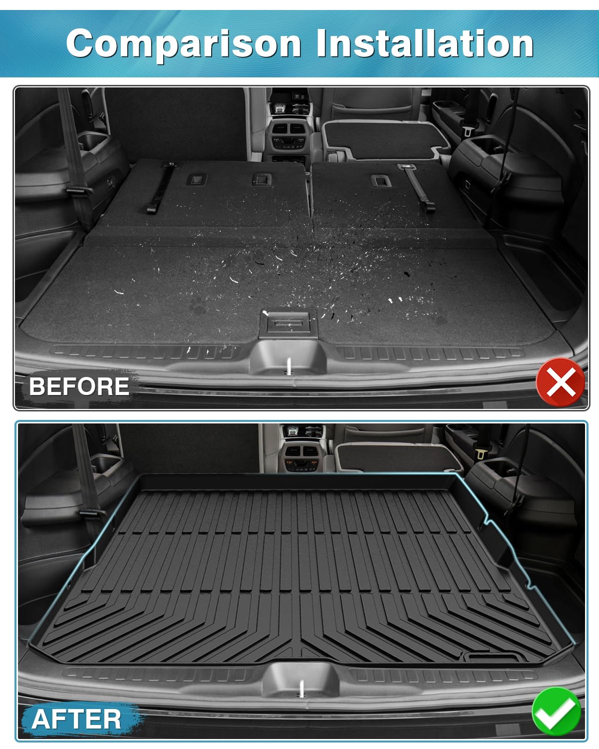 Powerty Trunk Mat For 2016-2021 2022 Honda Pilot Accessories Cargo Mats Tpe All Weather Cargo Liner Back Seat Cover Heavy-Duty T