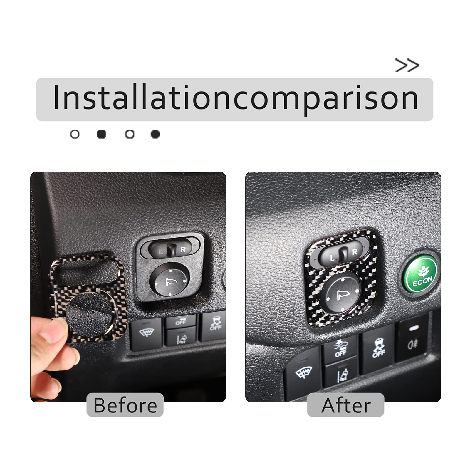 Car Door Rearview Mirror Adjustment Button Frame Sticker For Honda Pilot 2016-2022/Ridgeline 2017-2023/Passport 2019-2023, Rearview Mirror Adjustment Switch Panel Trim Cover, Carbon Fiber, Black