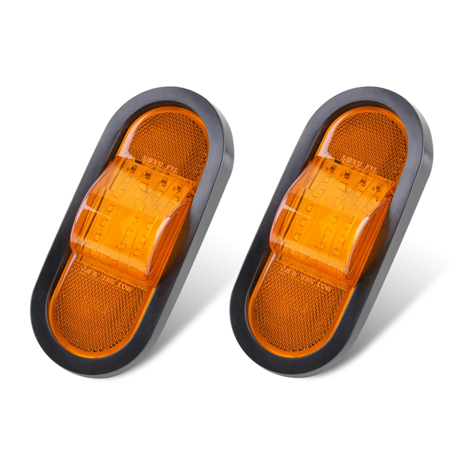 2Pcs 6.5 Inch Oval Led Side Marker Lights And Mid Ship Turn Signal Amber W/Reflex Lens Rubber Grommet Sealed W/3 Prong Wire Pigt
