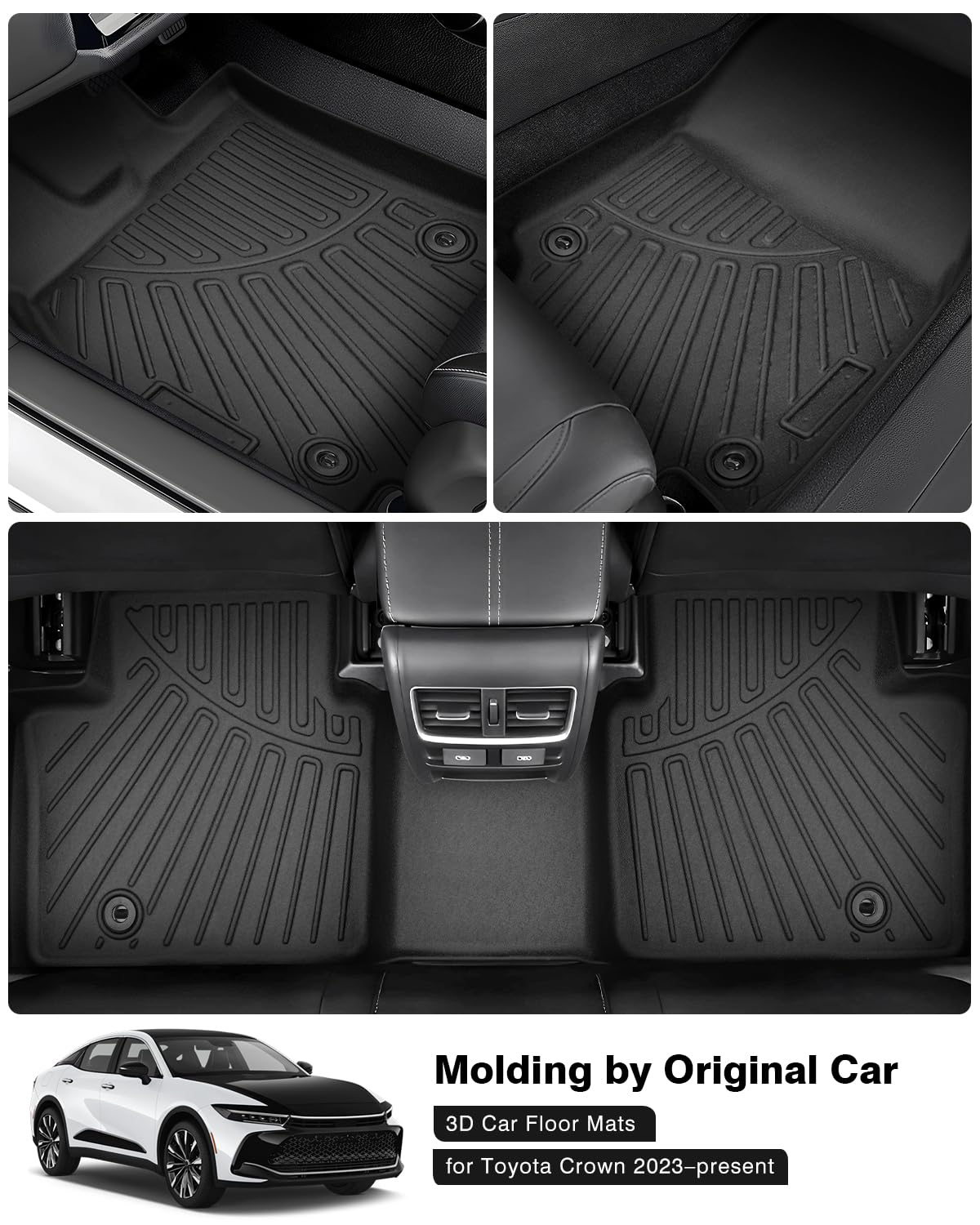 Powerty Floor Mats For 2023 2024 2025 Toyota Crown Accessories All Weather Floor Liner 3D Tpe 1St & 2Nd Row Floor Mat Heavy-Duty