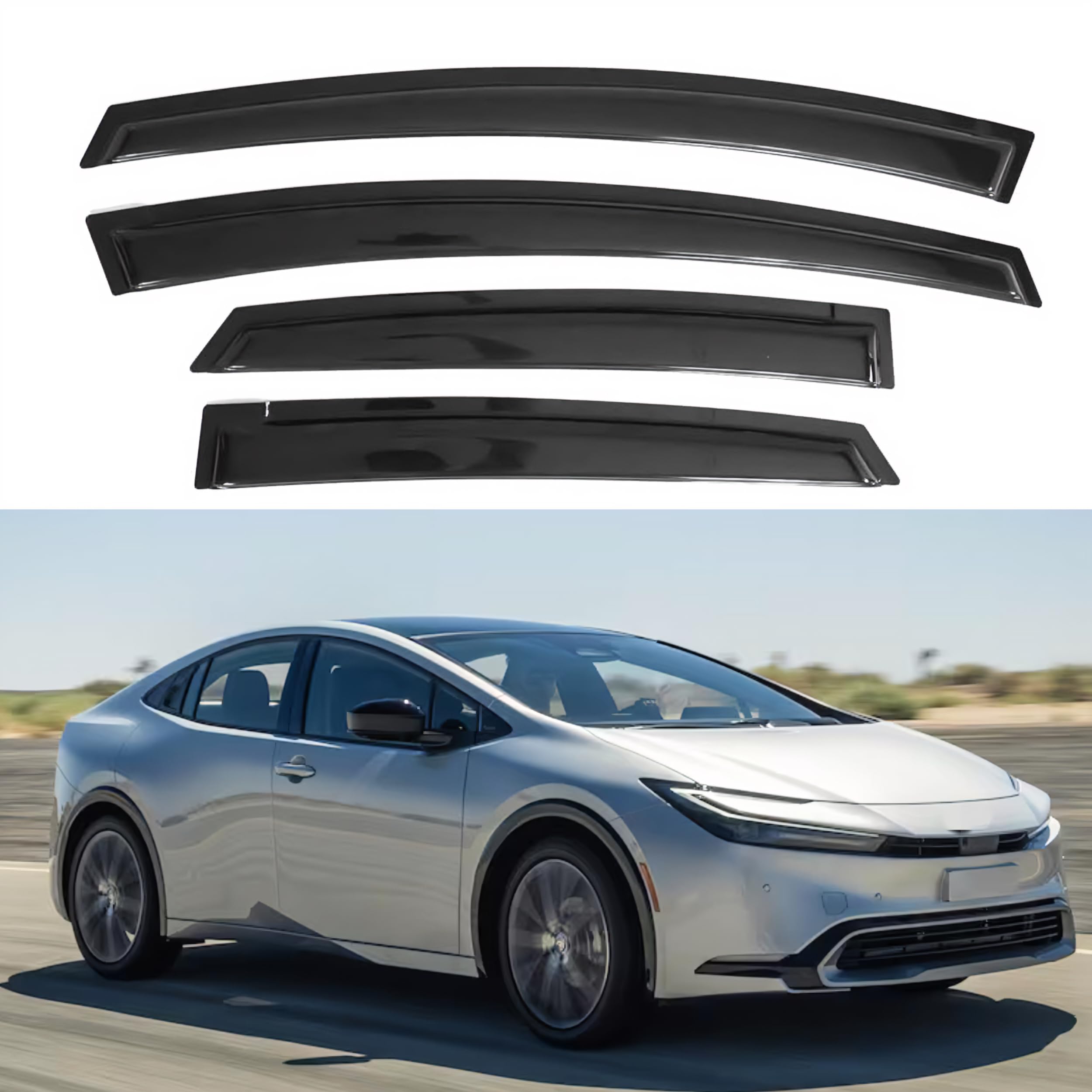 Ig Window Visor For Toyota Prius 2023-2024 & Prius Prime 2023-2024, Rain Guard Tape-On Extra Durable Sun Wind Side Vent Window D