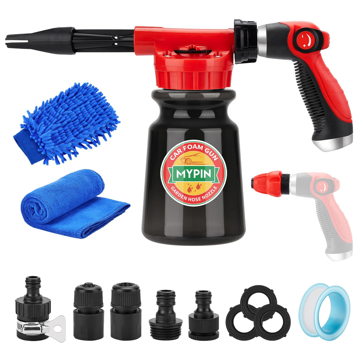 MYPIN Updated 16 in 1 Car Wash Foam Gun, Foam Cannon,Adjustable Hose Wash Sprayer with 2.5 to 6 Bars Foam Blaster,Suitable for C